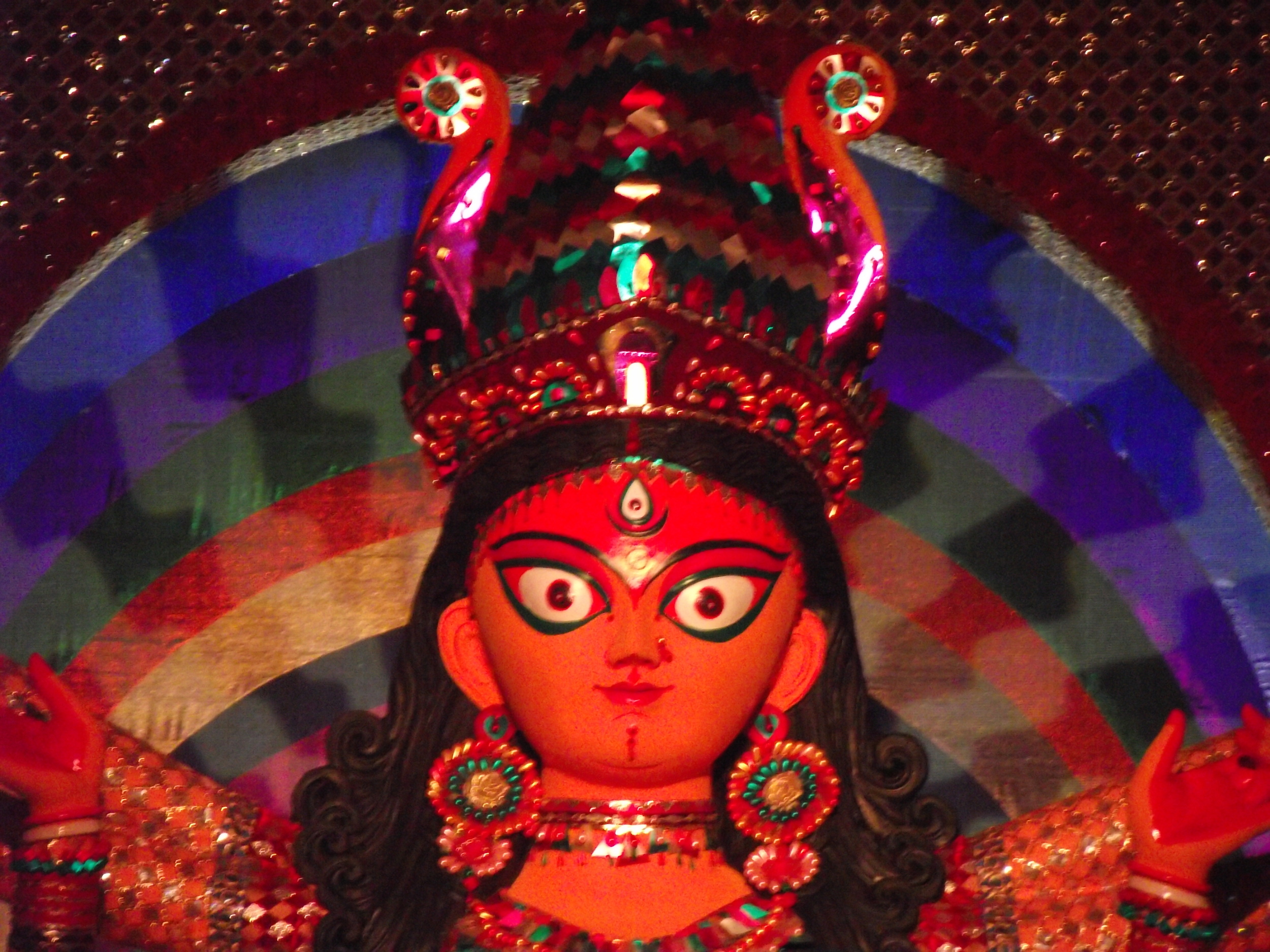 Happiness is colourful...which is reflected in the 7 coloured chaalchitra or backdrop of maa Durga 