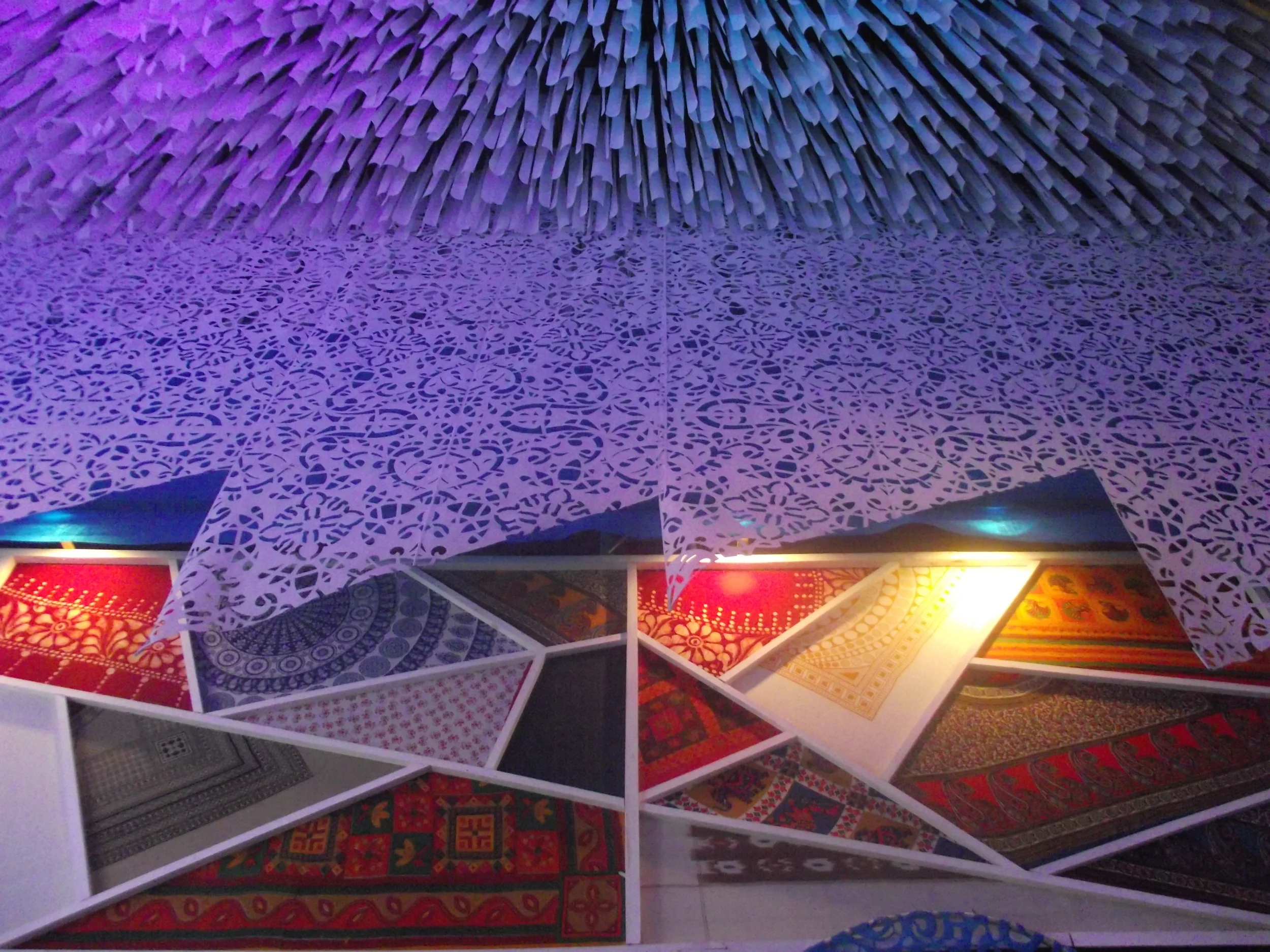  Waterfall of origami along walls full of modern paper art... 