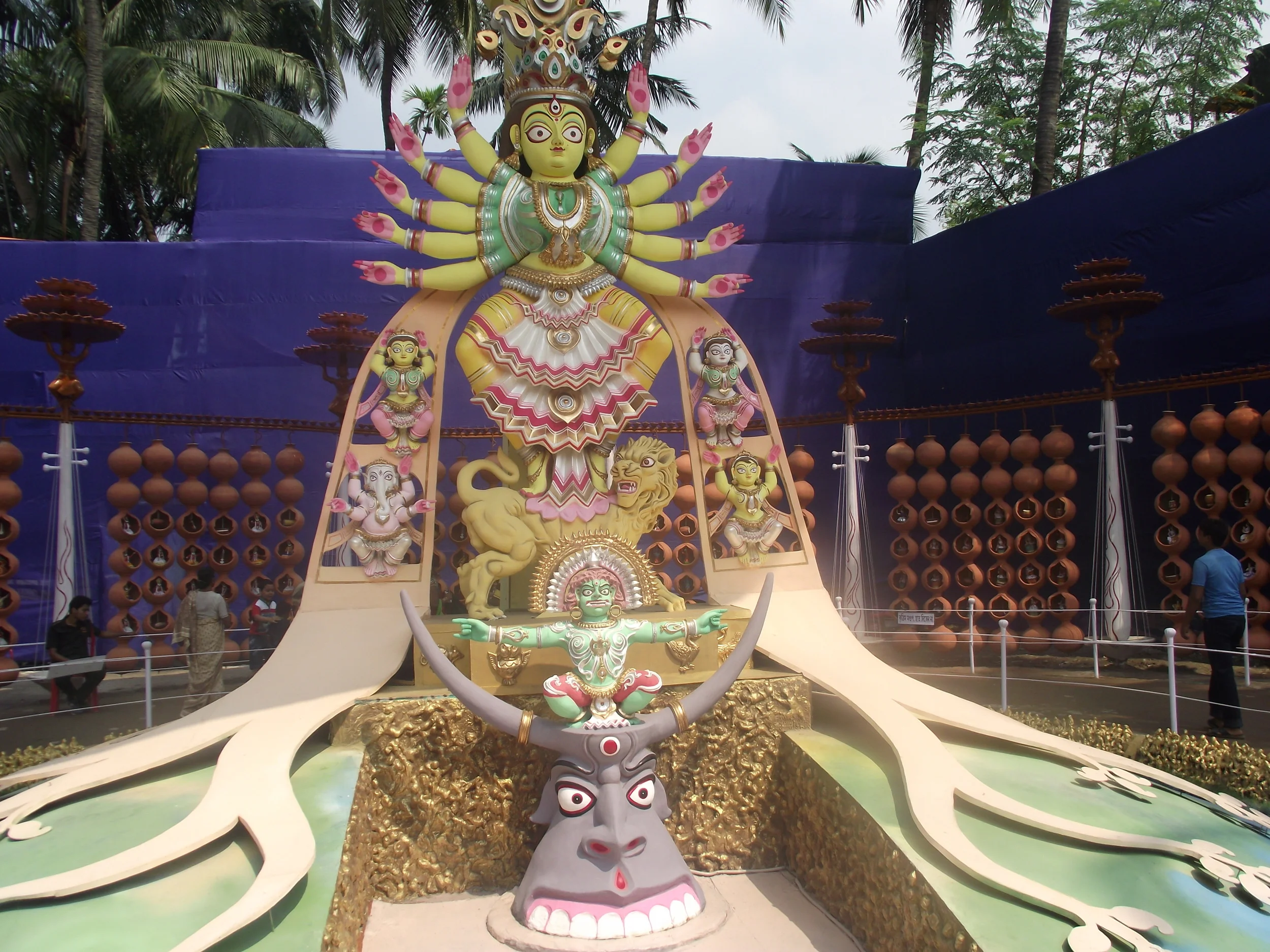  Maa durga standing to the dance rhythms and so are Laxmi, Saraswati, Karthik and Ganesha. 