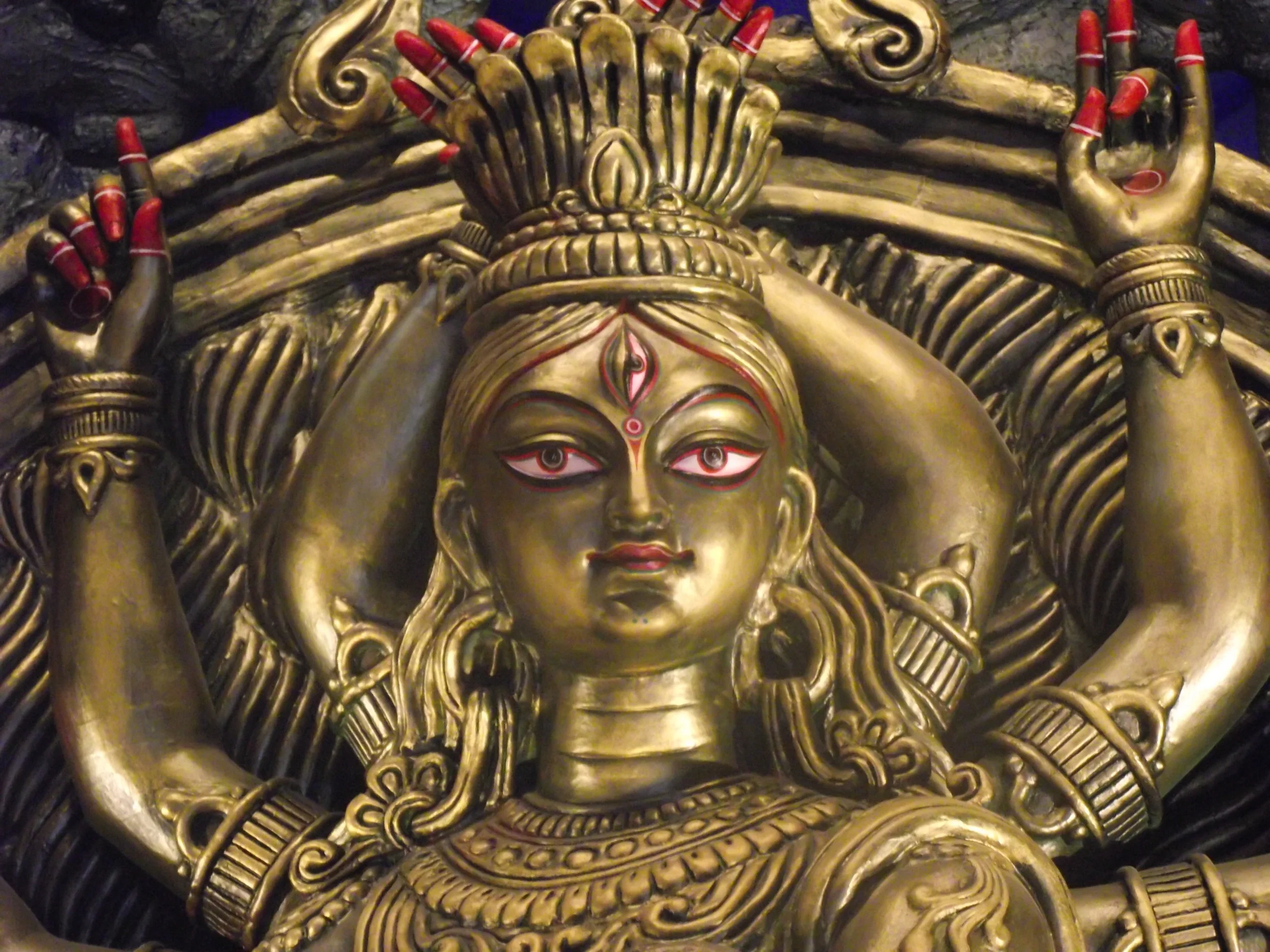  Close up view of the idol that was created by Shakti Sharma. Durga was also part of this journey of chandam and anandam. She is in the pose of a nataraja. 