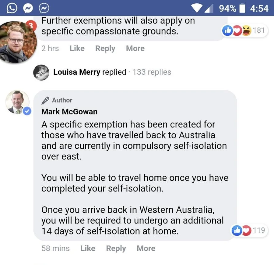 WA Border closure - brief panic