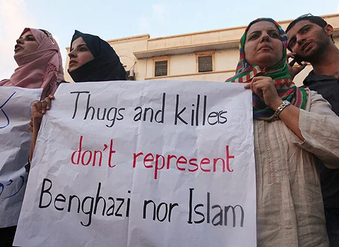 Muslims counter-protest the U.S. Embassy attacks in Libya. (CBC News)