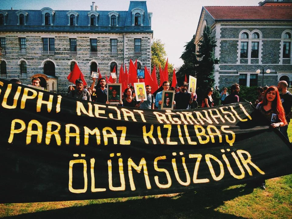 A memorial service held at Bogazici University for Nejat Ağırnaslı, a recent sociology graduate who was killed fighting alongside Kurdish forces in Kobane against the Islamic State (Photo Credit: Erin O'Brien)