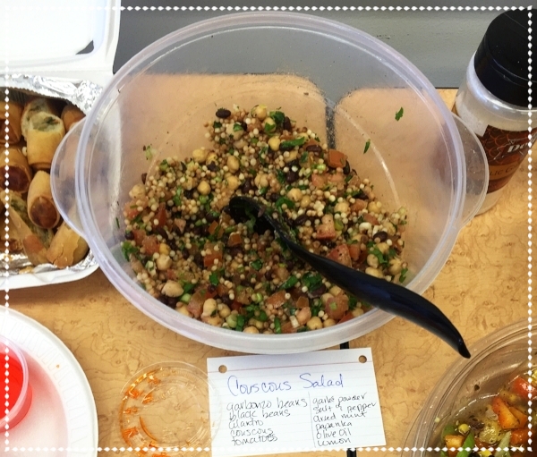 Mani’s incredible Couscous salad, one of our favorite dishes at the potluck. 