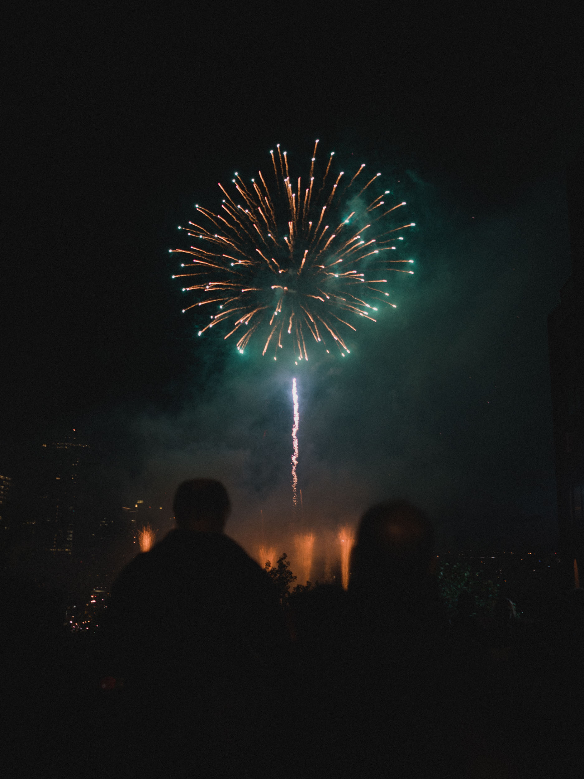  Fireworks on Canada Day. I make sure to set up my camera before the fireworks start and this always involves a few test shots to make sure the exposure is correct. I love a slow shutter speed, but it needs to be fast enough for handheld use. After t