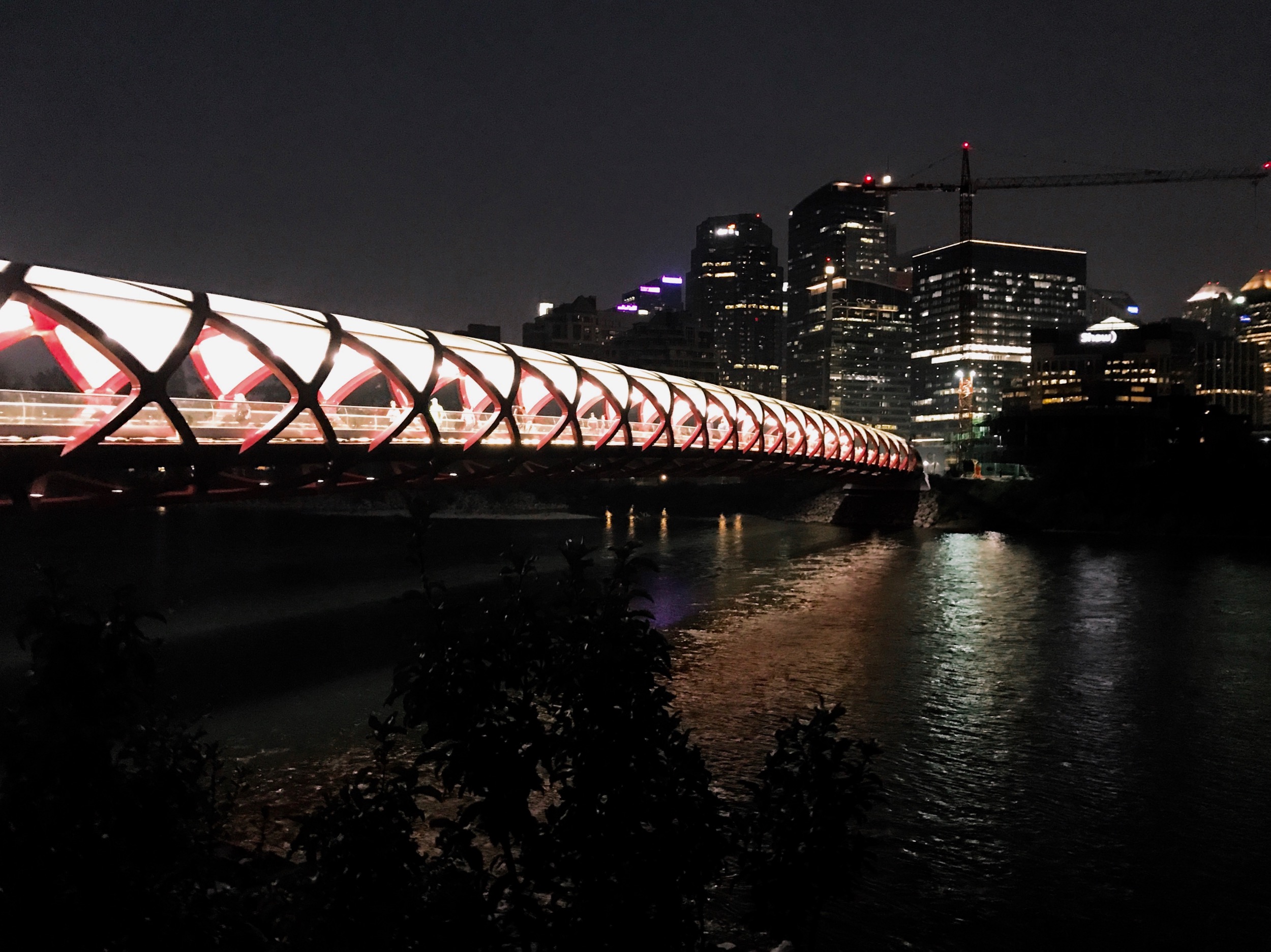  Part of bringing a camera wherever I go in August means more running photos. The daytime heat in midsummer is intense so sometimes I run at night. The Peace Bridge is always impressive and attracts Calgarians and tourists alike.&nbsp; 