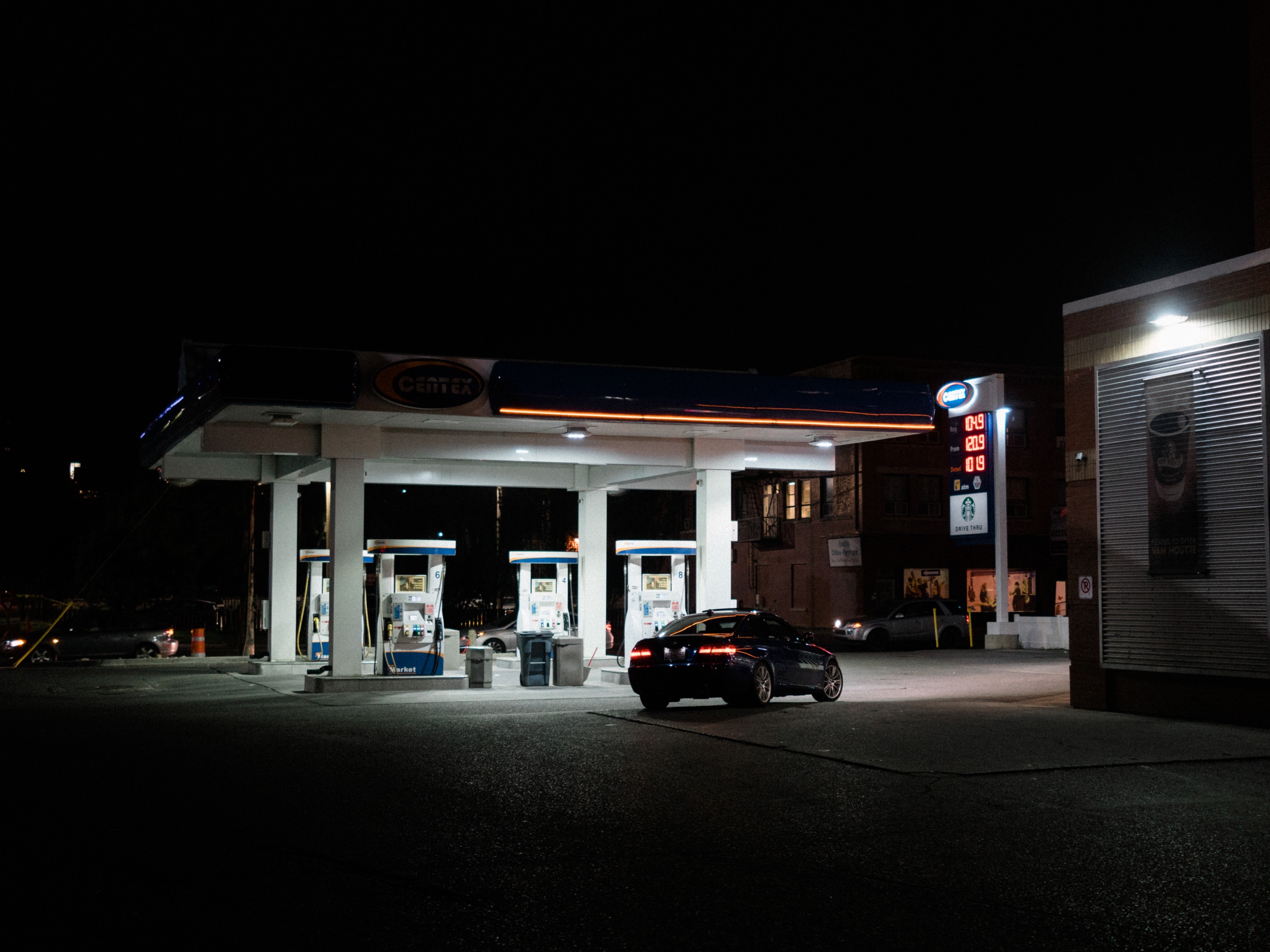  I have a small series of “gas stations at night” photos. I love the little beacons of light set against a plain backdrop.&nbsp; 