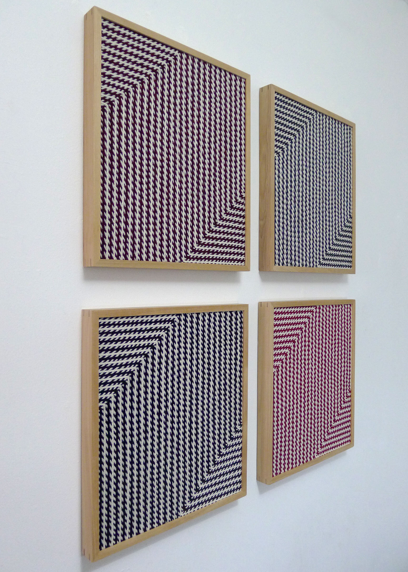 Zee 1-4 (side view) • acrylic fiber, velcro, and linen on panels • 18.5 x 16 inches (each) • 47 x 41 cm • 2020