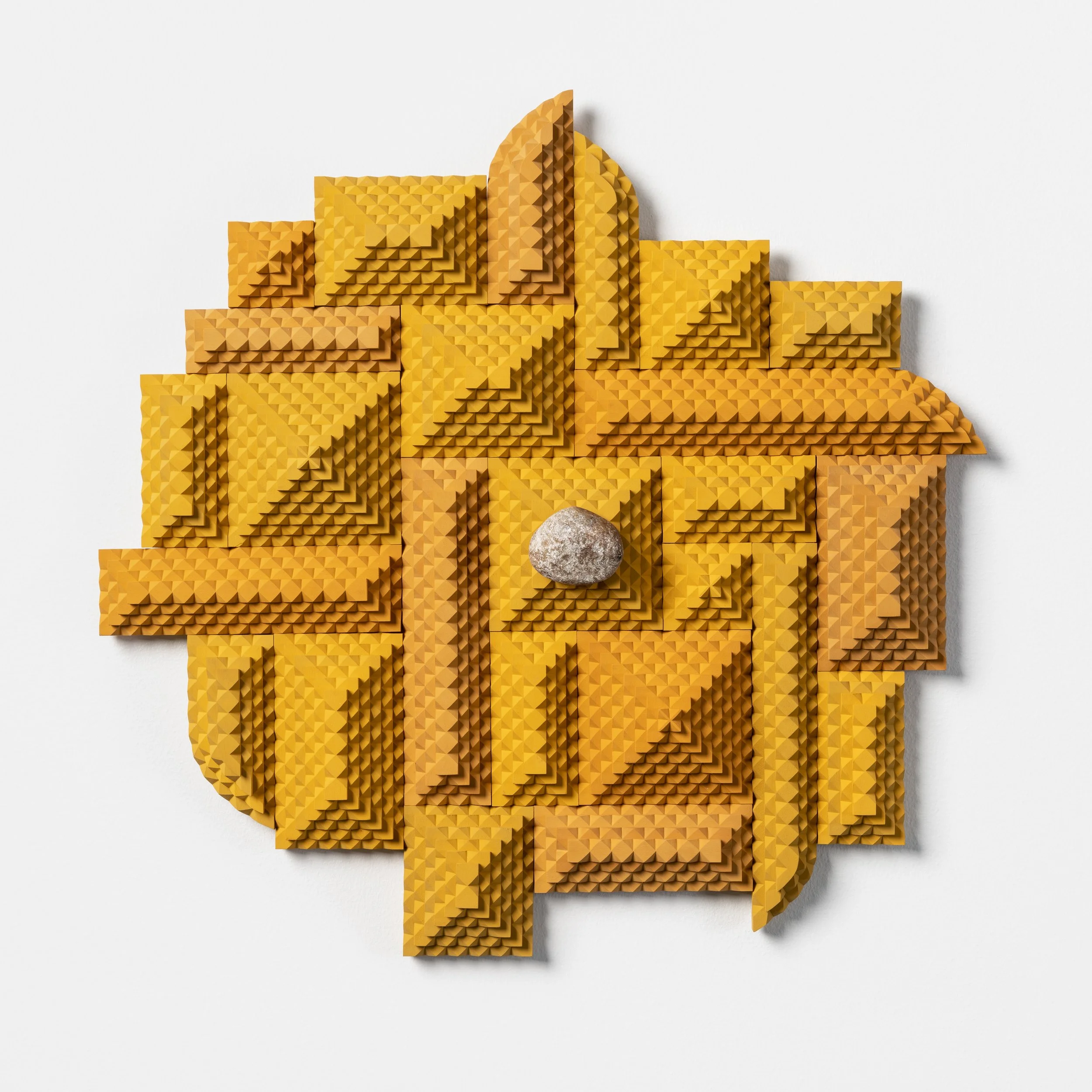 help, i'm a rock • milk paint and rock on carved basswood • 20 x 20.5 inches • 51 x 52 cm • 2026