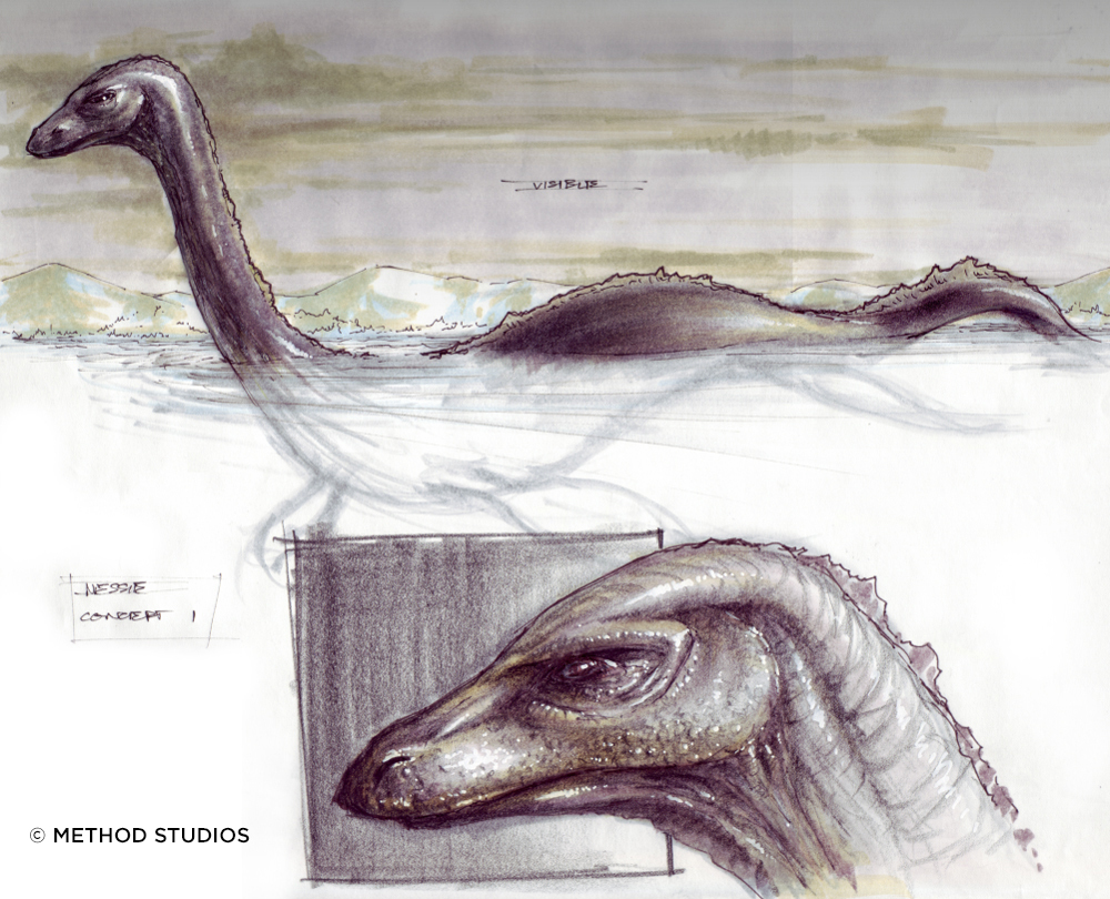 A rough sketch of what portions of the creature would be seen in the final visual effects.