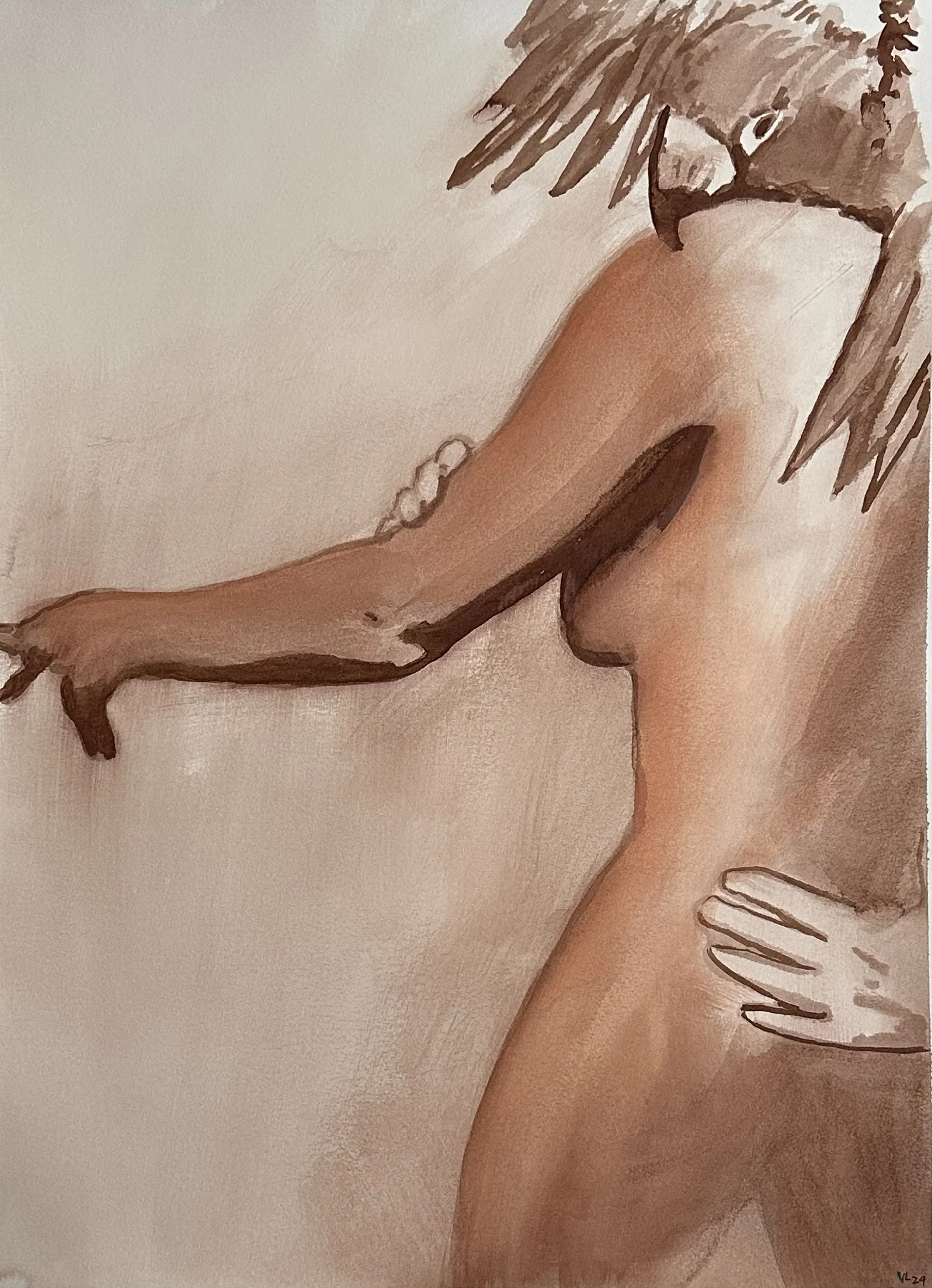 Nude Bird 2024 Acrylic Ink on Paper. 46x61 cm/ 18x 24 inches