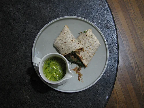 spinach and bean burrito with mango habanero salsa.jpg