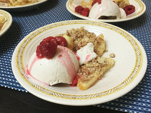 thanksgiving 2017 apple crisp with vanilla ice cream and brandied raspberries.jpeg