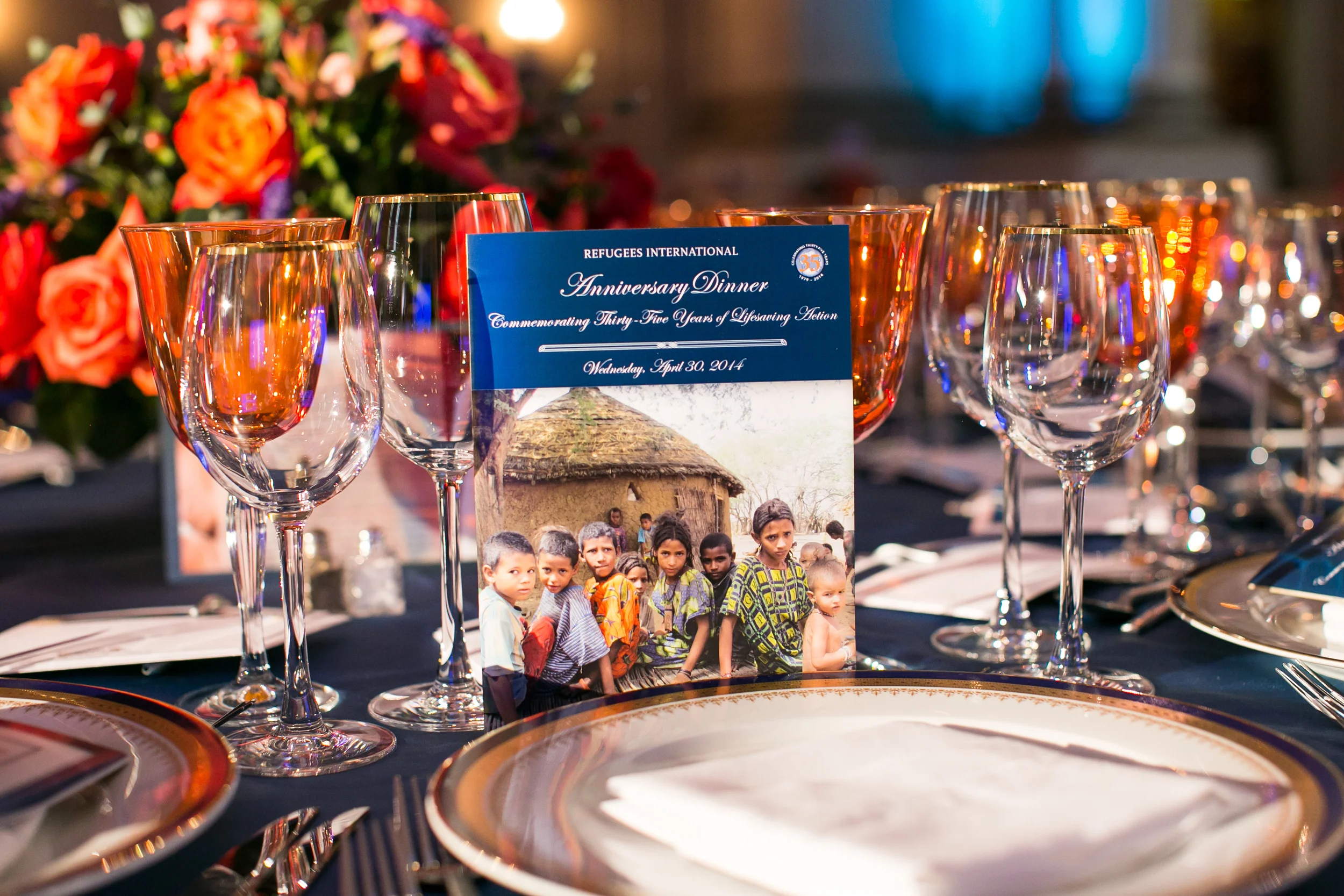 Table setting at Refugees International 35th Anniversary Dinner