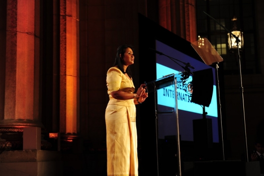 Dani Morton accepting an honor on behalf of her mother-in-law and RI founder Sue Morton