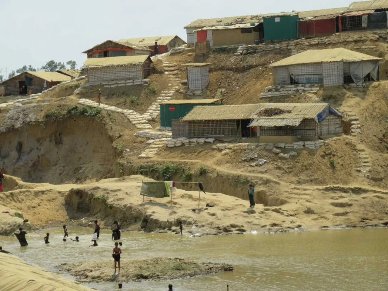 Rohingya refugee camp on hillside potentially vulnerable to upcoming monsoon rains.