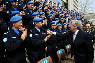 UN Secretary General Guterres meets with peacekeeping trainees in China. (UN Photo - Yun Zhao