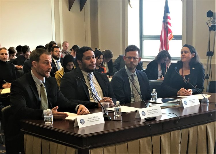 Daniel Sullivan (left) testifies before a Tom Lantos Human Rights Commission Hearing on Victims’ Rights in Burma.