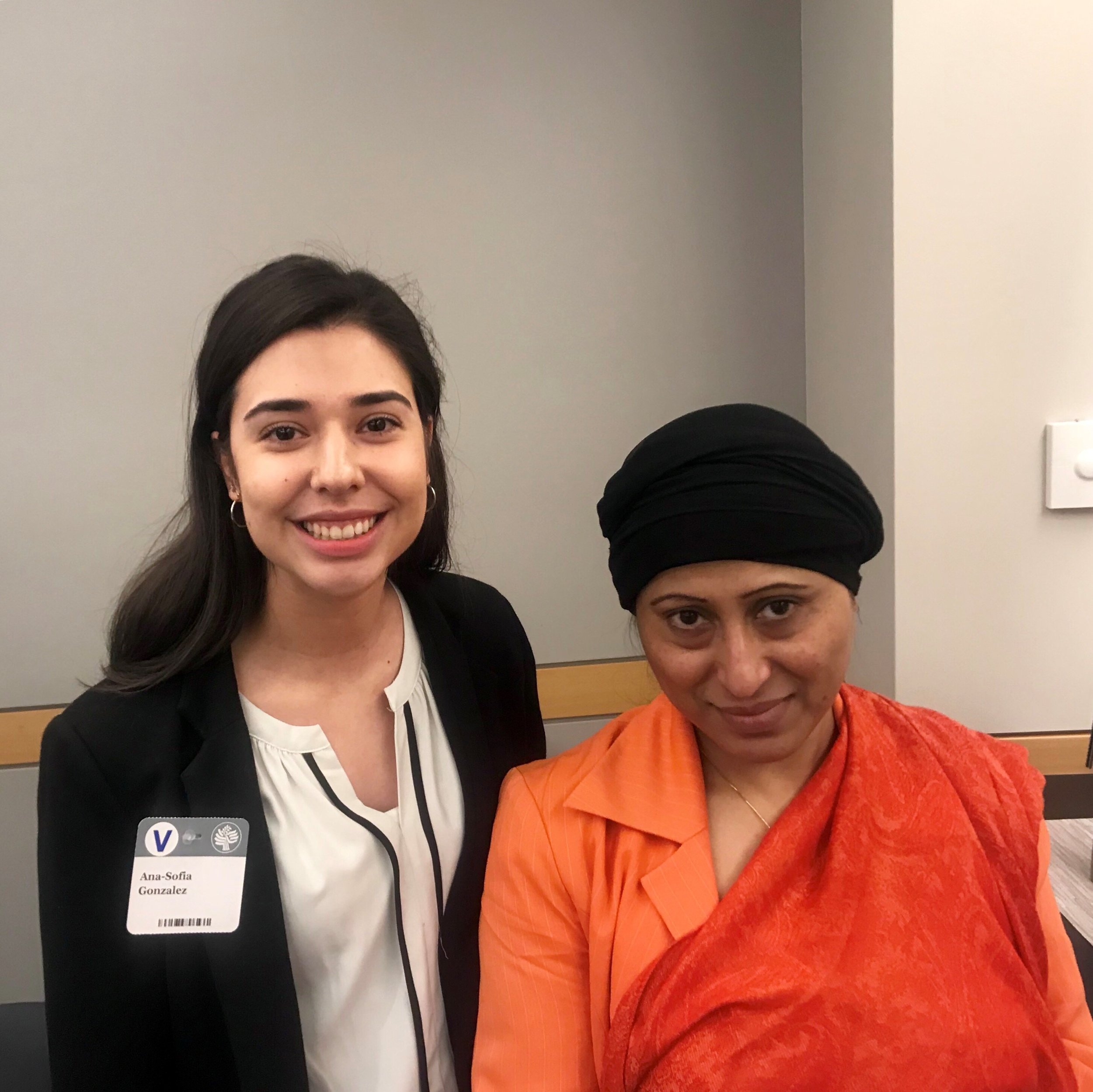 Refugees International intern Ana-Sofia Gonzalez meets 2019 International Women of Courage recipient Razia Sultana