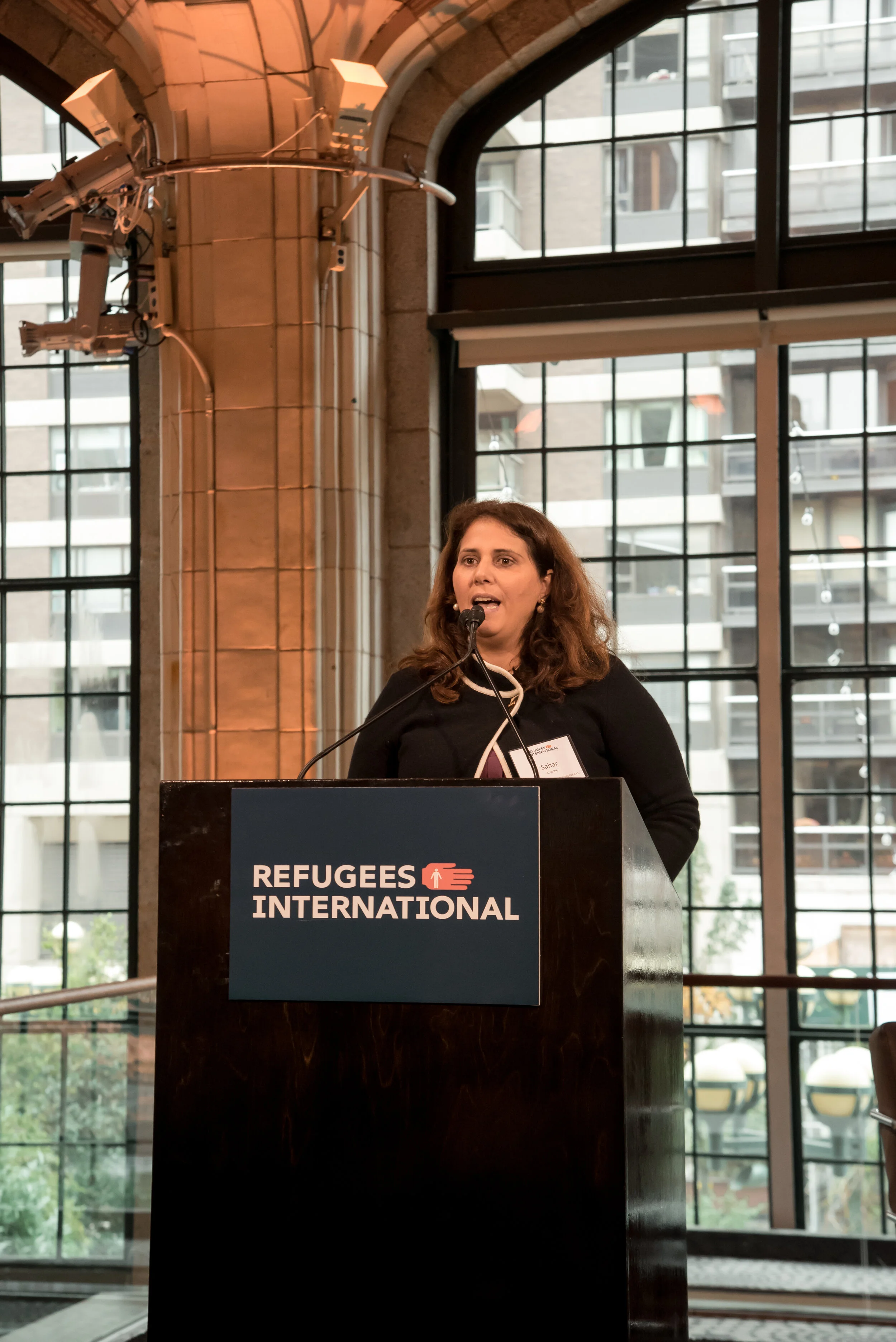  Sahar Atrache, Senior Advocate for the Middle East, speaks at Refugees International's 17th Annual New York Circle Act for Refugees at Guastavino's in NYC, NY on Thursday, November 14th 2019. 