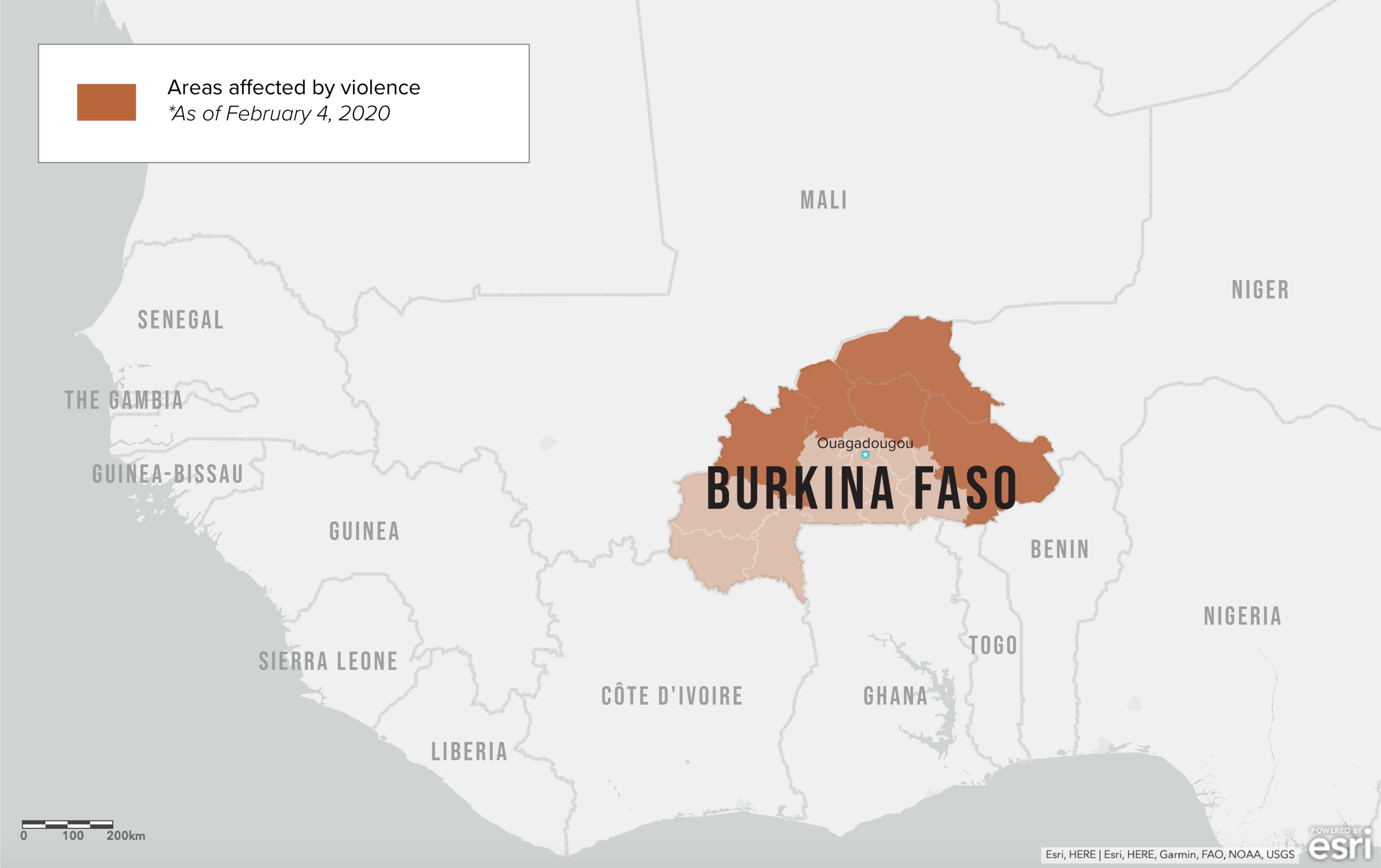 Source: “Humanitarian Response Plan 2020: Burkina Faso,” OCHA , (January 2020), https://www.humanitarianresponse.info/sites/www.humanitarianresponse.info/files/documents/files/hrp_2020-bfa-fr_abridged-web.pdf.