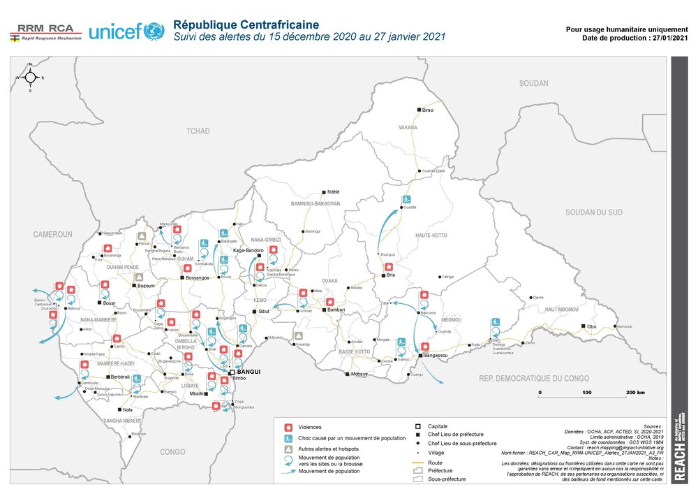 REACH / CAR Rapid Response Mechanism (January 2021),&nbsp; République Centrafricaine. Suivi des alertes du 15 décembre 2020 au 27 janvier 2021