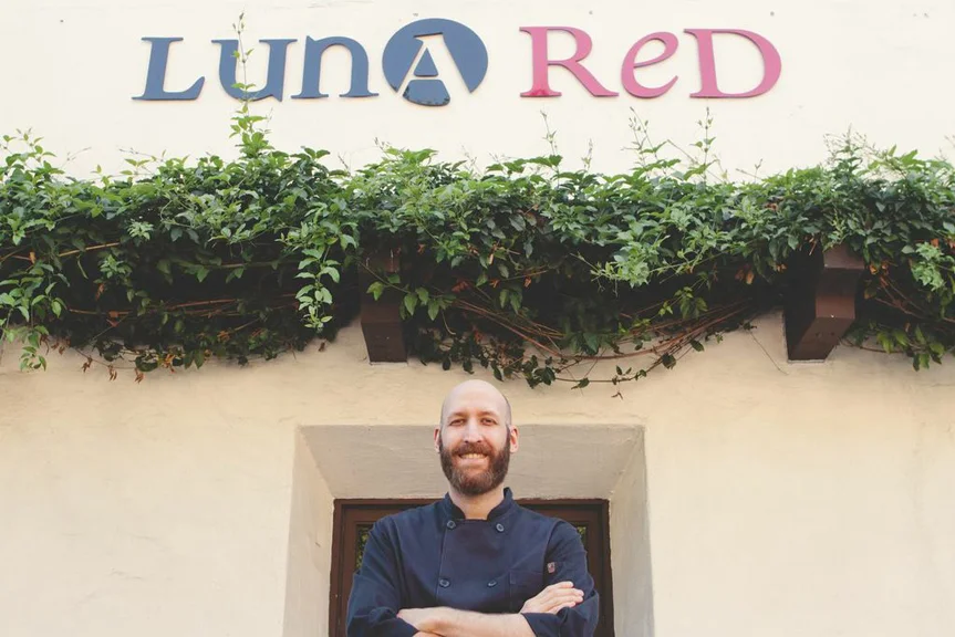 Chef Shaun Behrens in front of Luna Red restaurant in San Luis Obispo, California. 