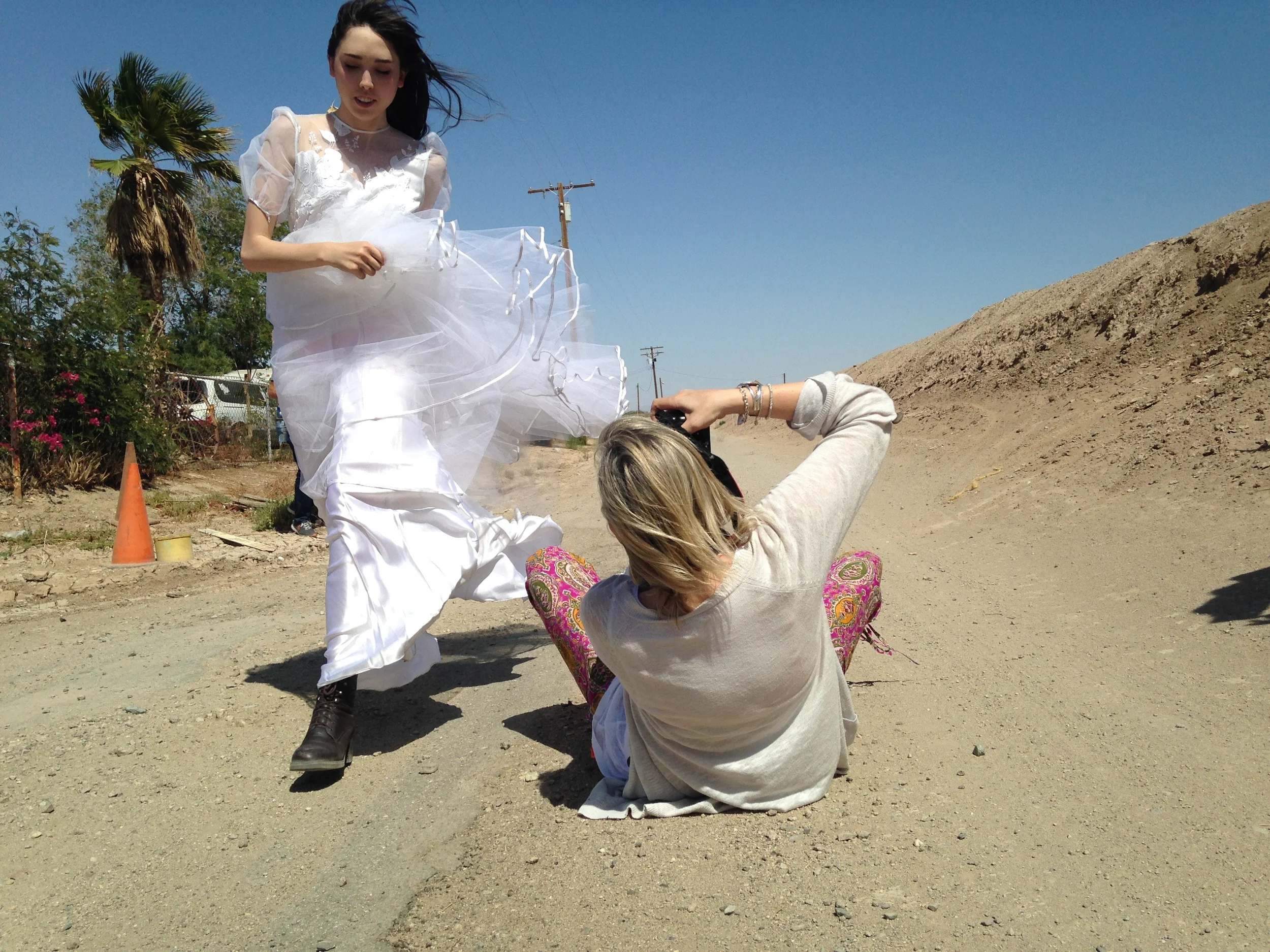 Stephanie and Zoe shooting at Bombay Beach.