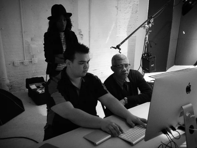 Legendary stylist Freddie Leiba with Joey Pasaoa and Omenaa.