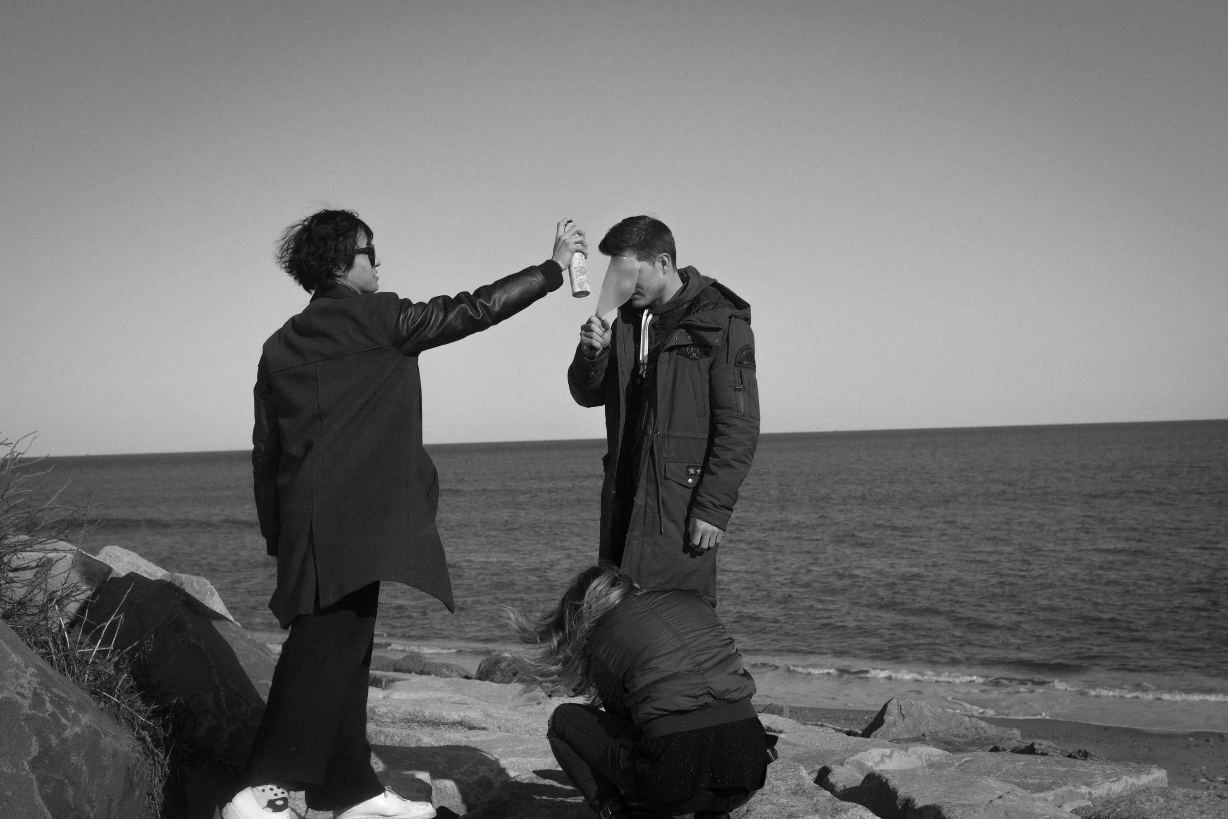Diego having his hair fixed towards the end of the shoot. 