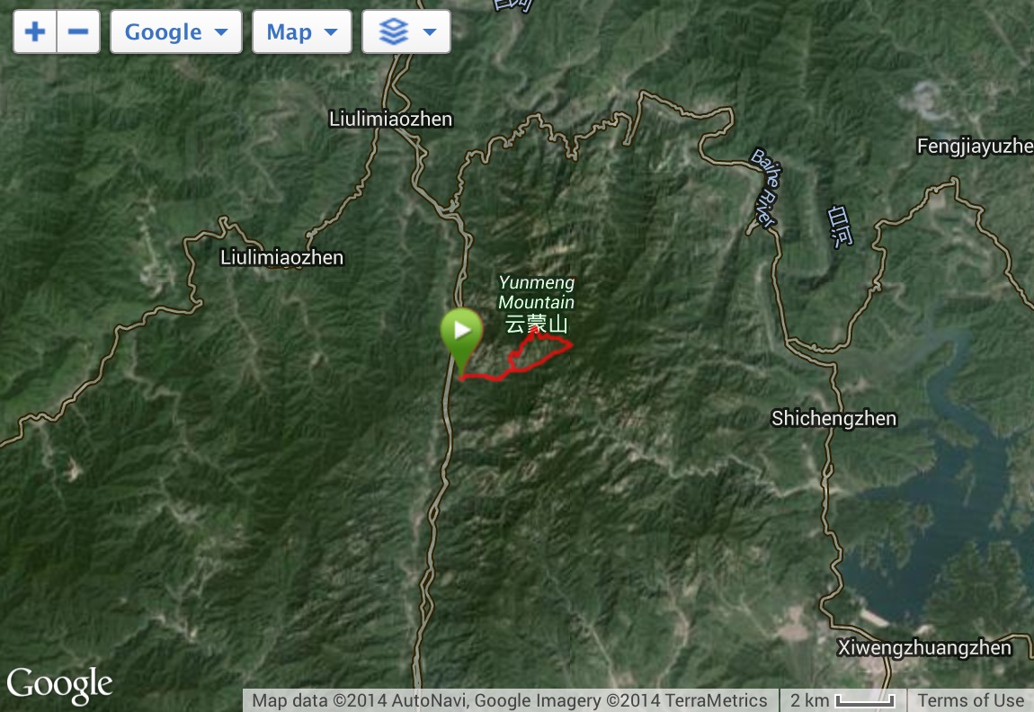Satellite View on the Mountains around Yun Meng Shan.