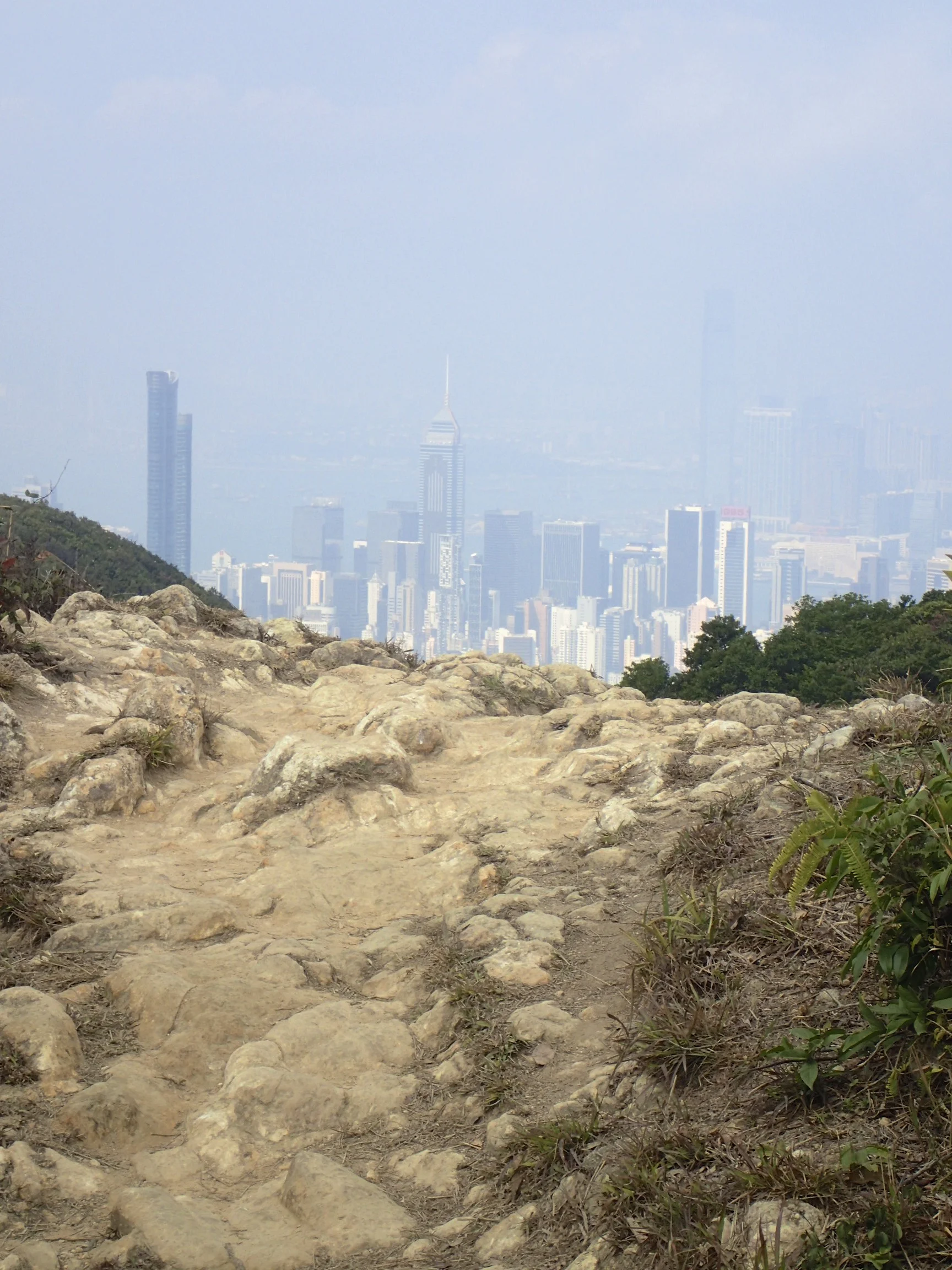 Hong Kong view on a hazy day (which there are many) from the end of the first section of the Wilson Trail.