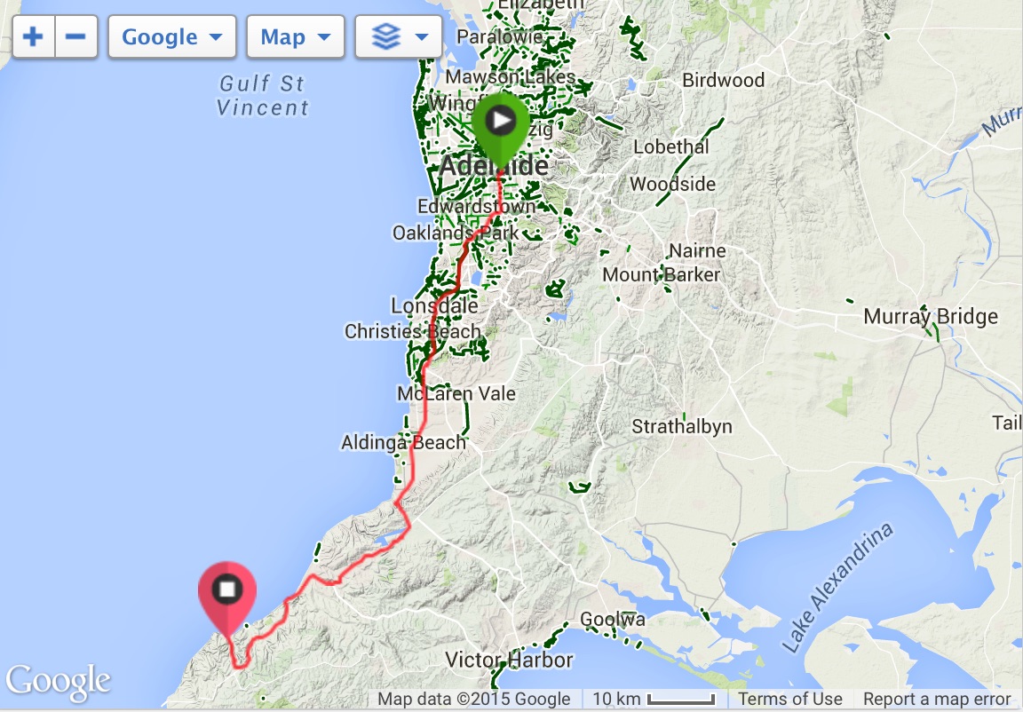 Driving from Adelaide to Rapid Bay.