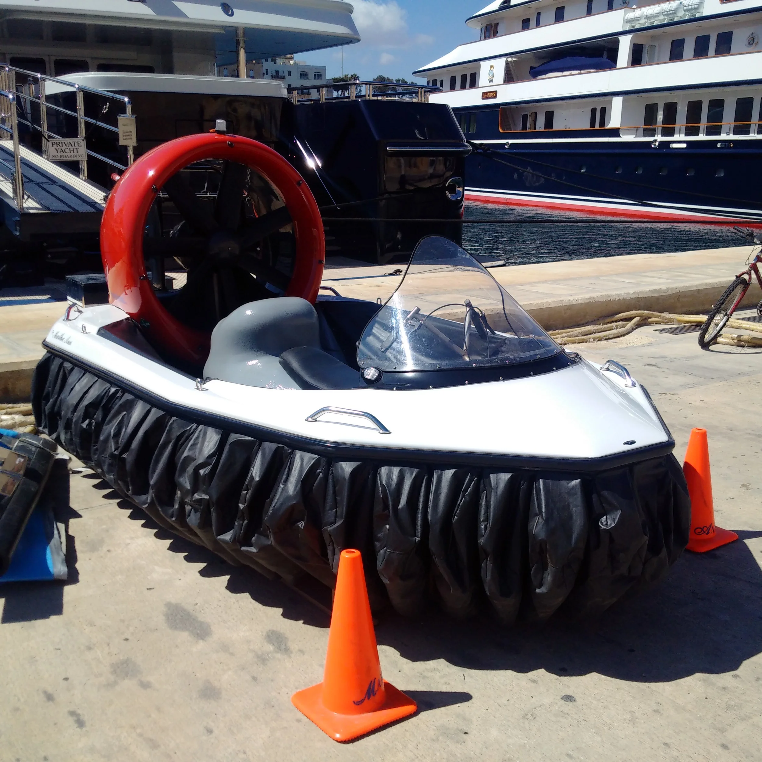 A Renegade IQ Hovercraft in the marina in Cospicua.