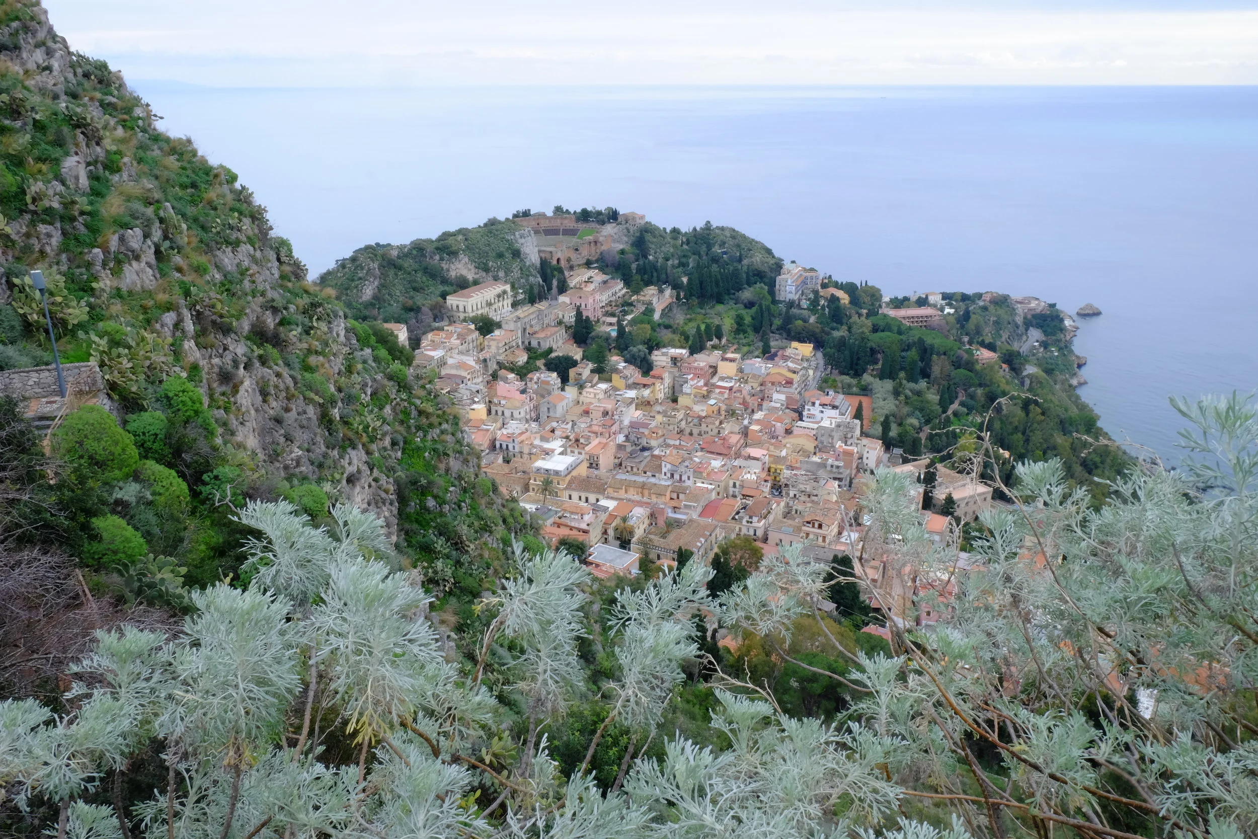 Taormina seen from the mountain side.