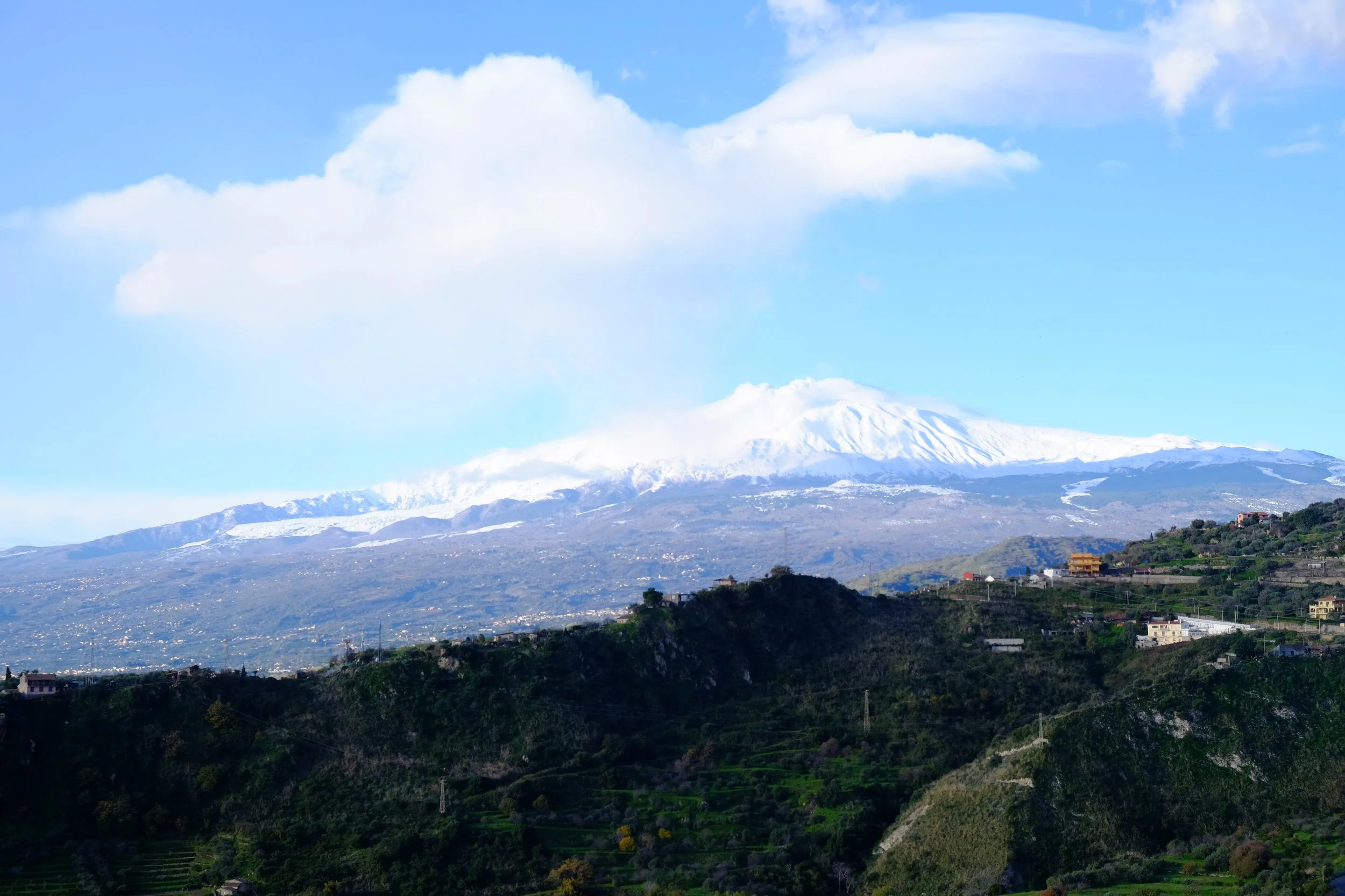 Mount Etna seen from Taormina in the early morning of January 16th. For many other days the summit was in clouds.