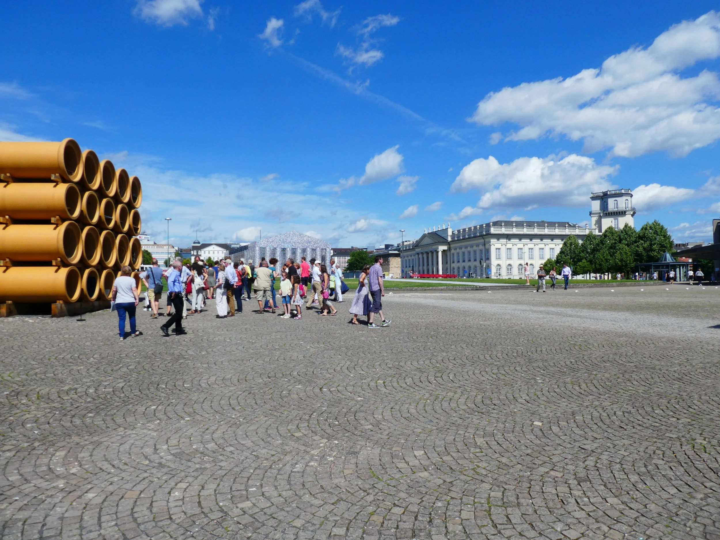Pipe habitats by Hiwa K, Friedrichsplatz opposite the Dokumentahalle.