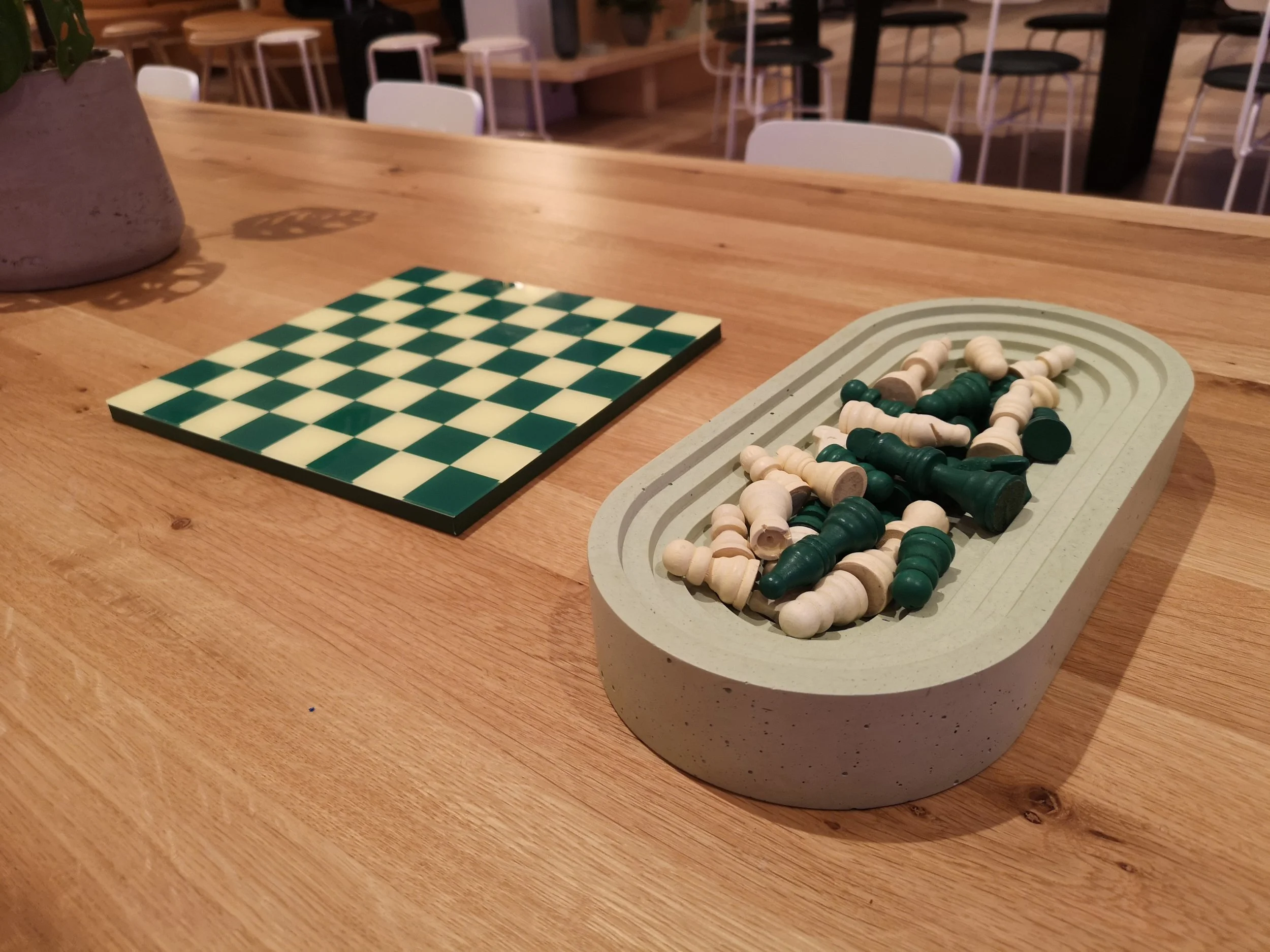 Chess game available in the common area of WeWork Aviation House, London.