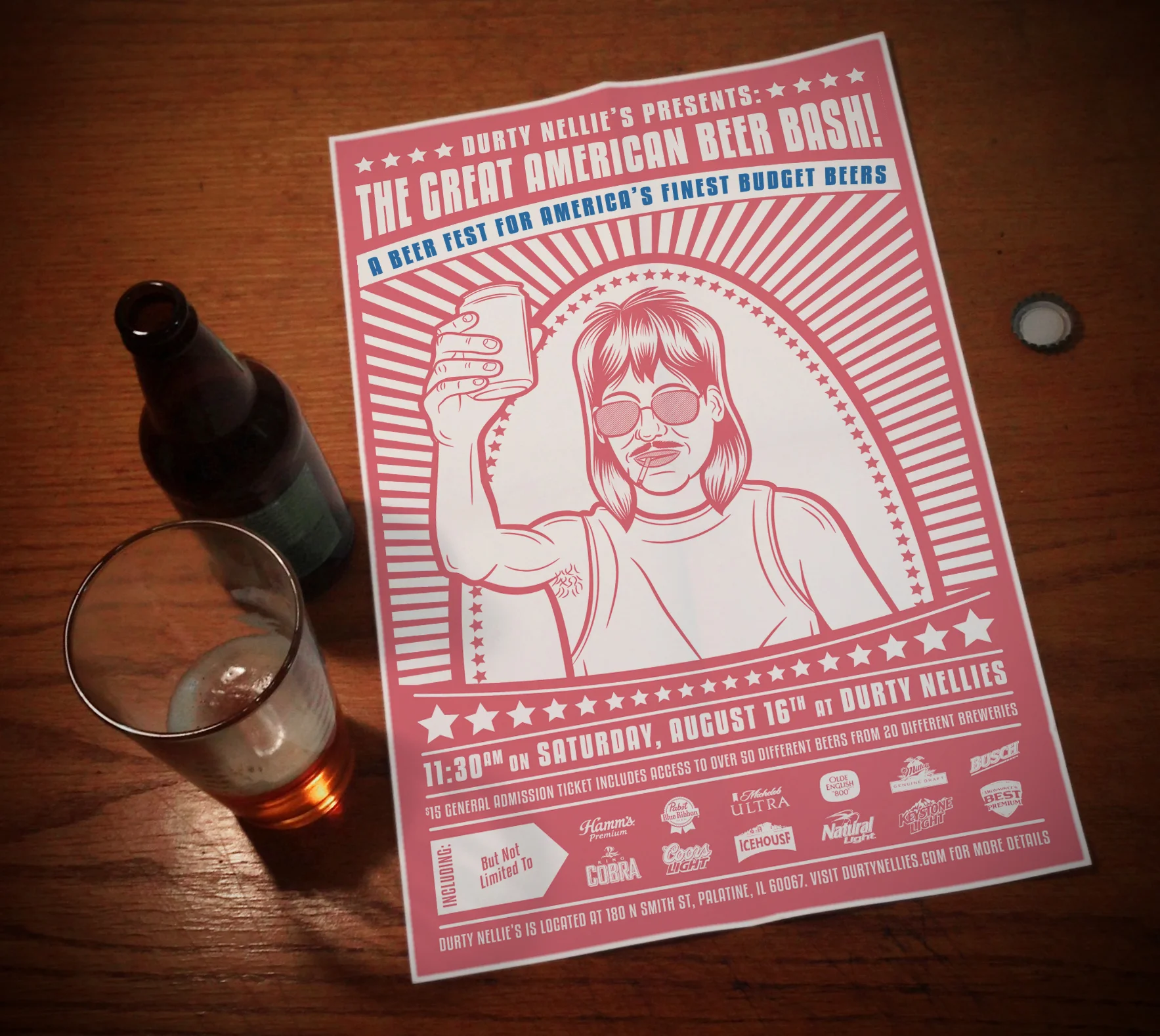 The Great American Beer Bash Key Art Client: Durty Nellie's We love doing beer related artwork and when Durty Nellie’s marketing department approached us about doing some artwork for their Great American Beer Bash , we were stoked to jump on board. The idea for the event was to go against the grain a bit and host a beer fest celebrating America’s finest 'budget beers.’ Although in the end, the event never came to fruition, we were very happy with the resulting creative.