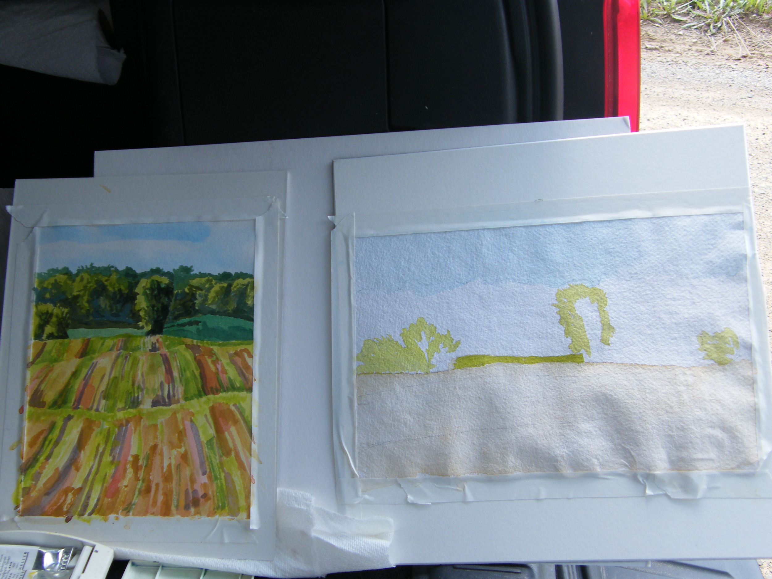 Left painting finished, right one just started