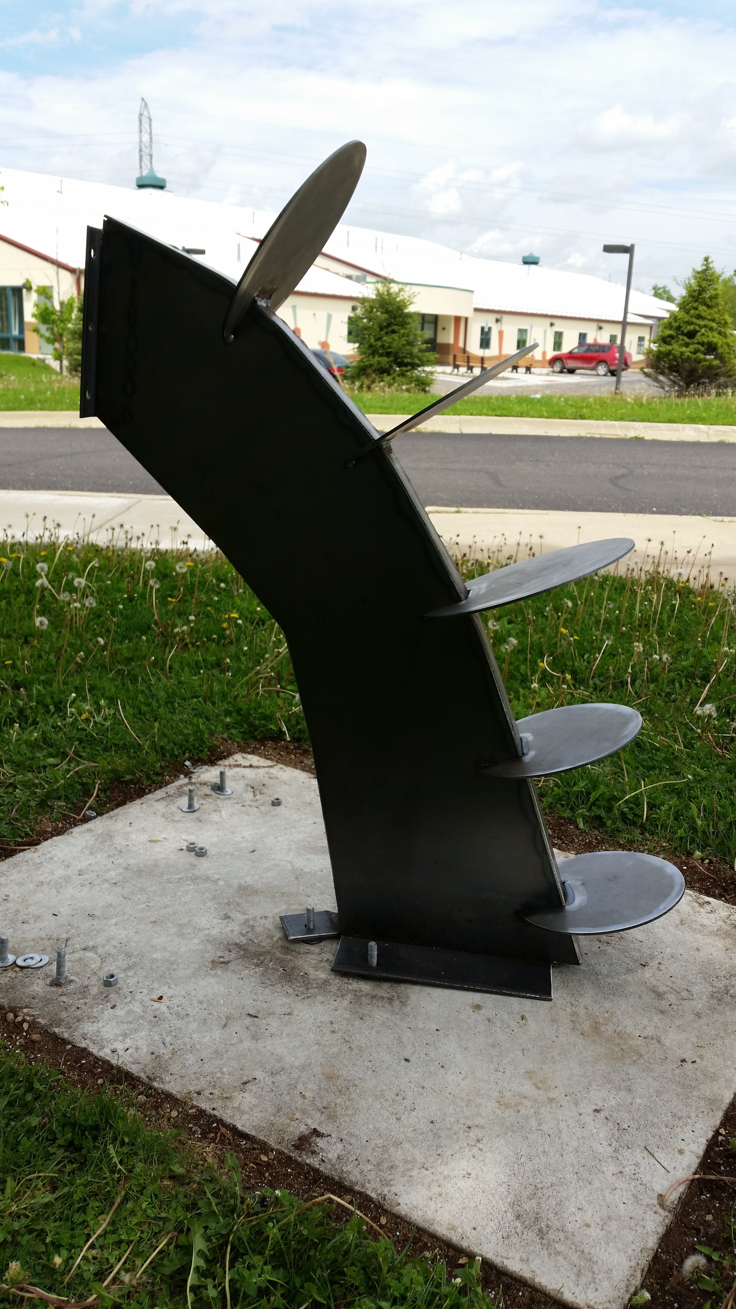 First part of the sculpture set in place. I made the piece in modular parts so that the kids could have as much involvement in the final process as possible. This piece is a major structural component, providing stability and a cool arch to be crawled underneath.