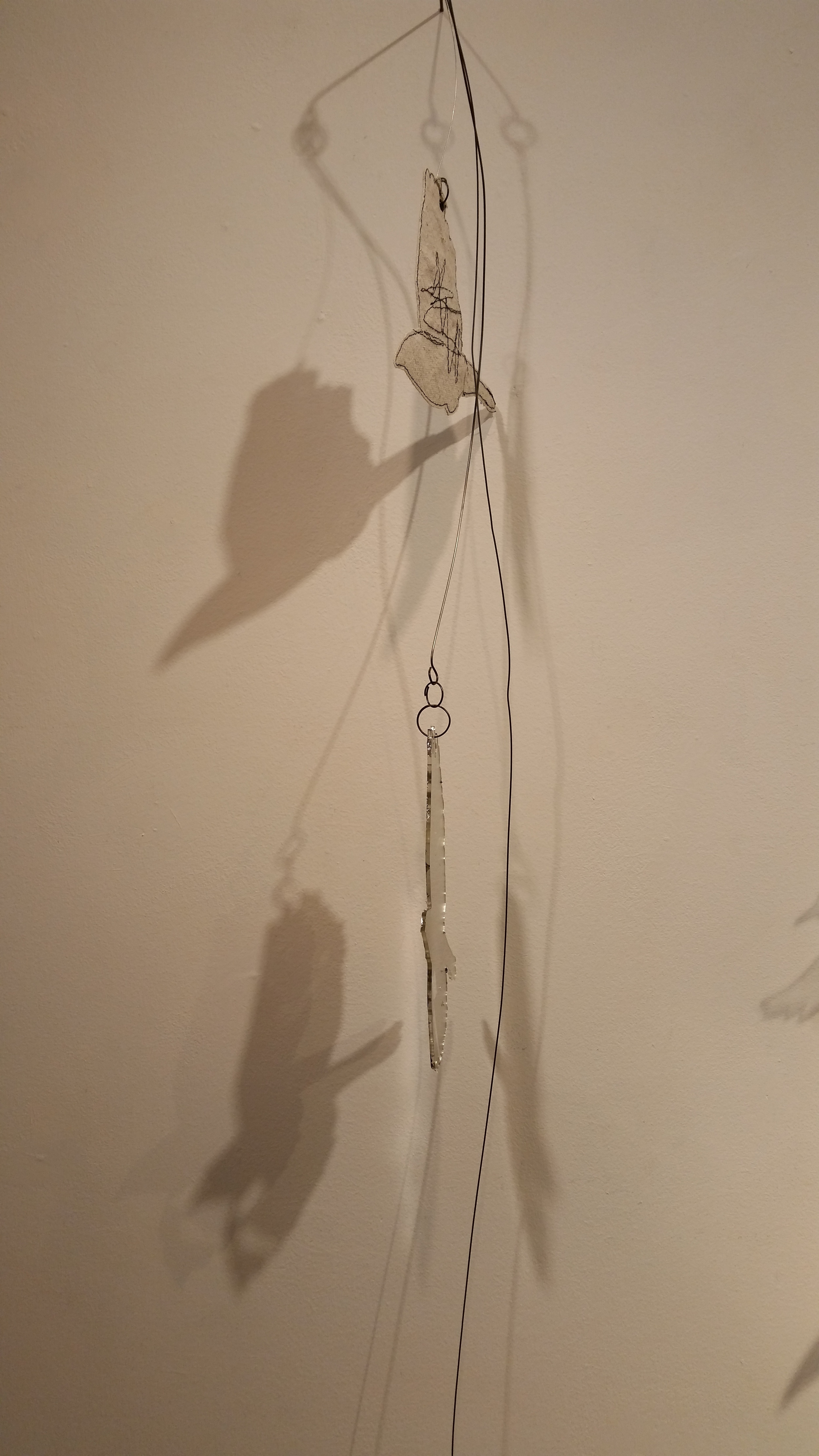 detail, Bird Collection, 2016, wood, plexi, silver leaf, fabric, thread, steel
