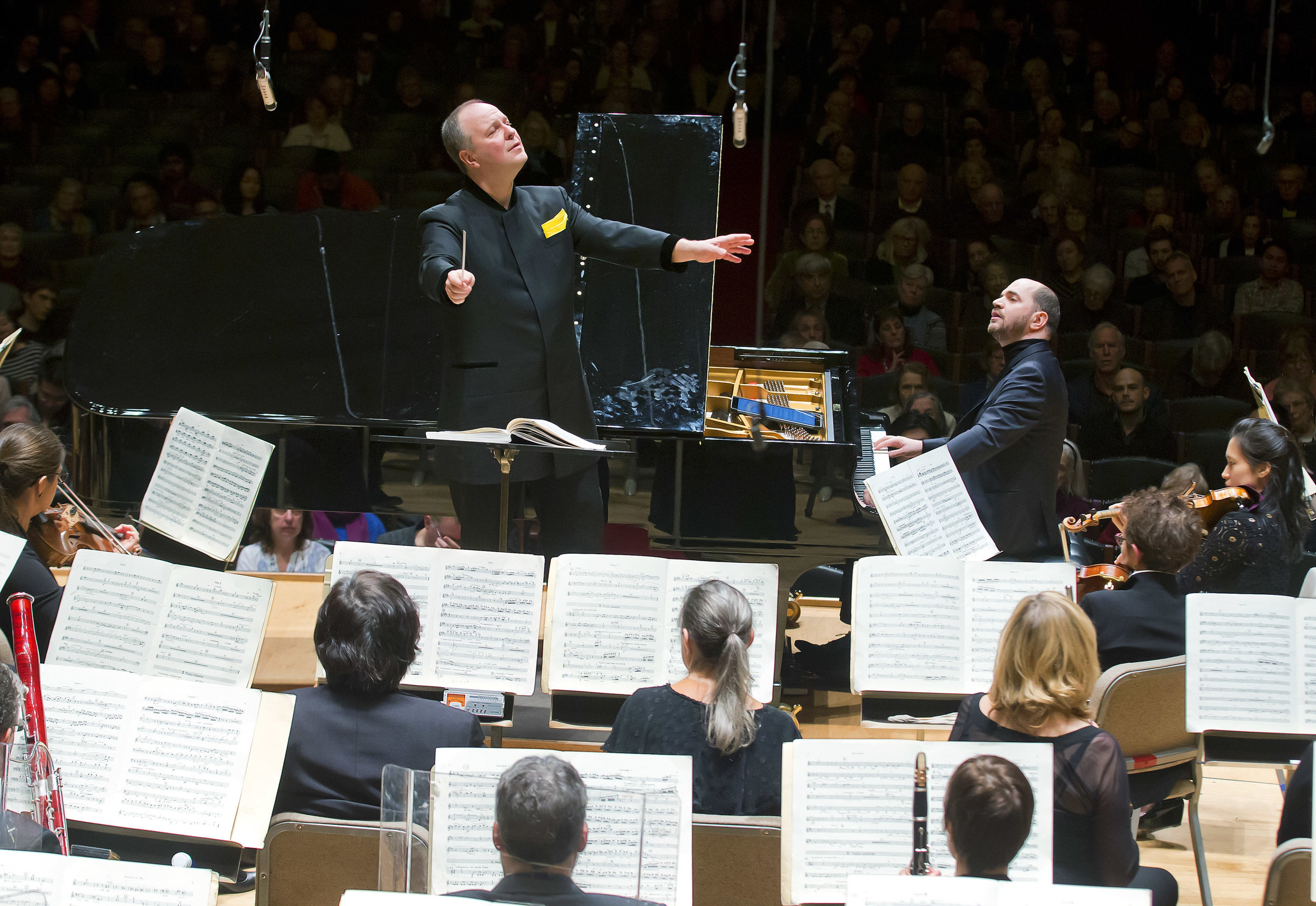 The Boston Symphony Orchestra, Sakari Oramo conducting, with soloist Kirill Gerstein, Friday afternoon at Symphony Hall. Winslow Townson photograph.
