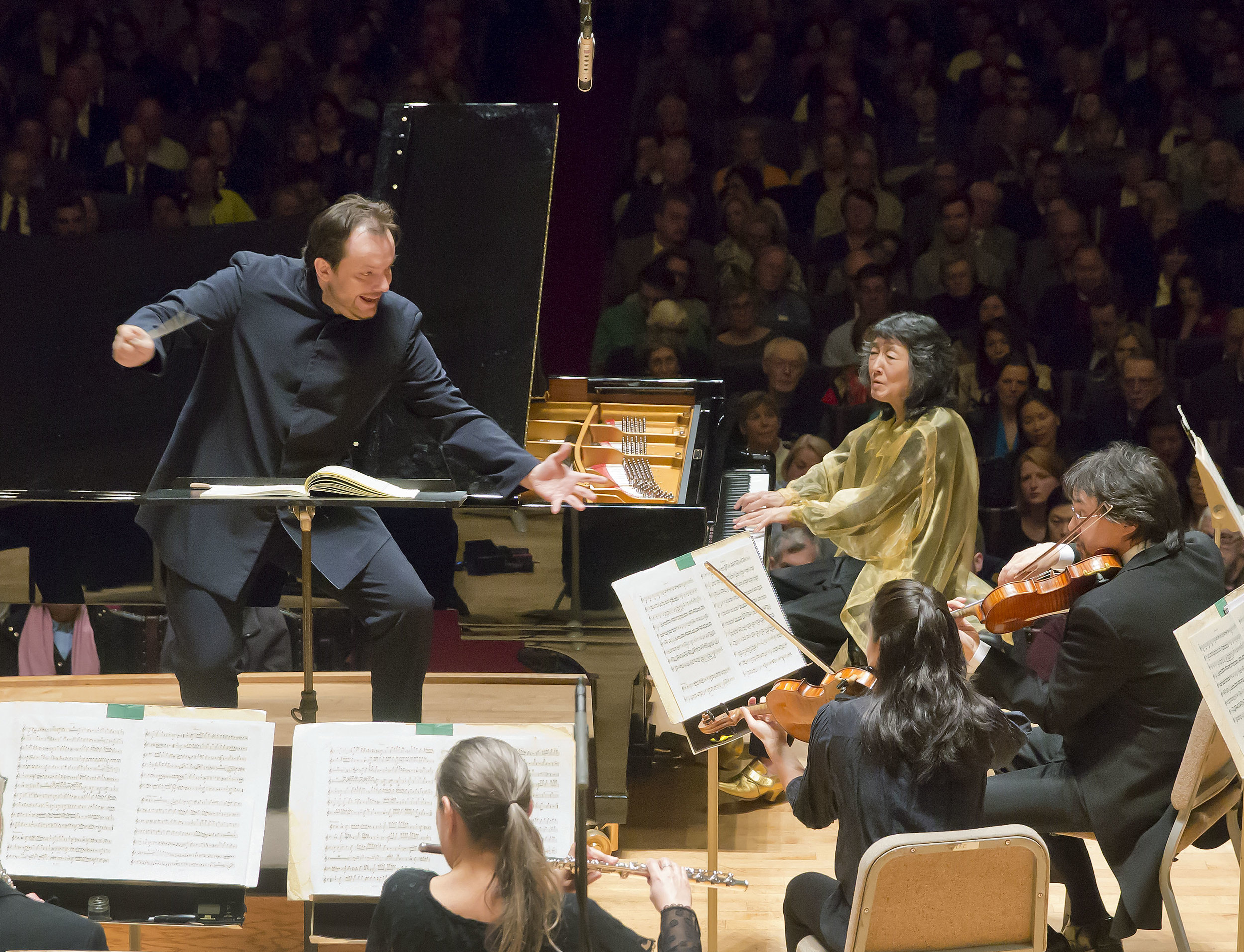 Andris Nelsons conducts the Boston Symphony Orchestra, with Mitsuko Uchida, piano, Thursday, April 13, 2017. Winslow Townson photograph.