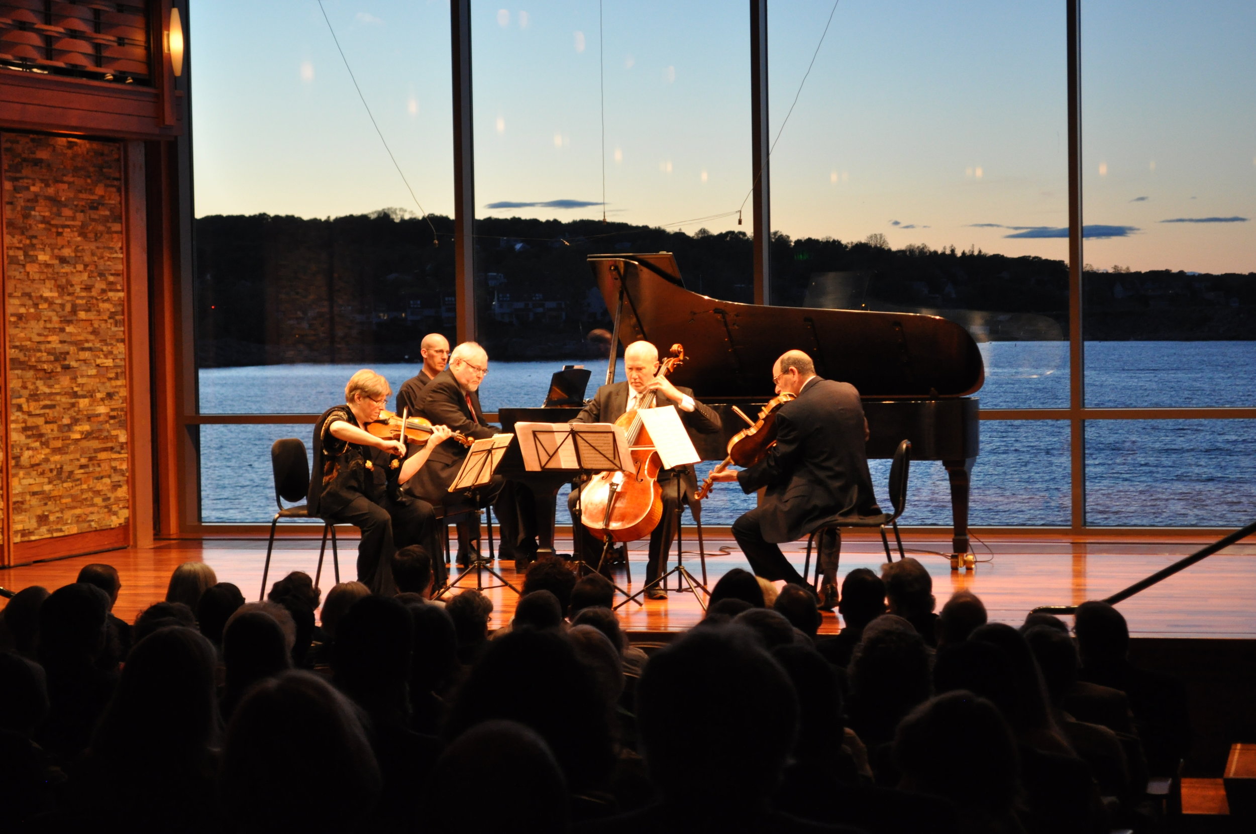 Violinist Bayla Keyes, pianist David Deveau, cellist Michael Reynolds and violist Steven Ansell, Saturday, June 3 at the Rockport Chamber Music Festival. Karen Herlitz photograph