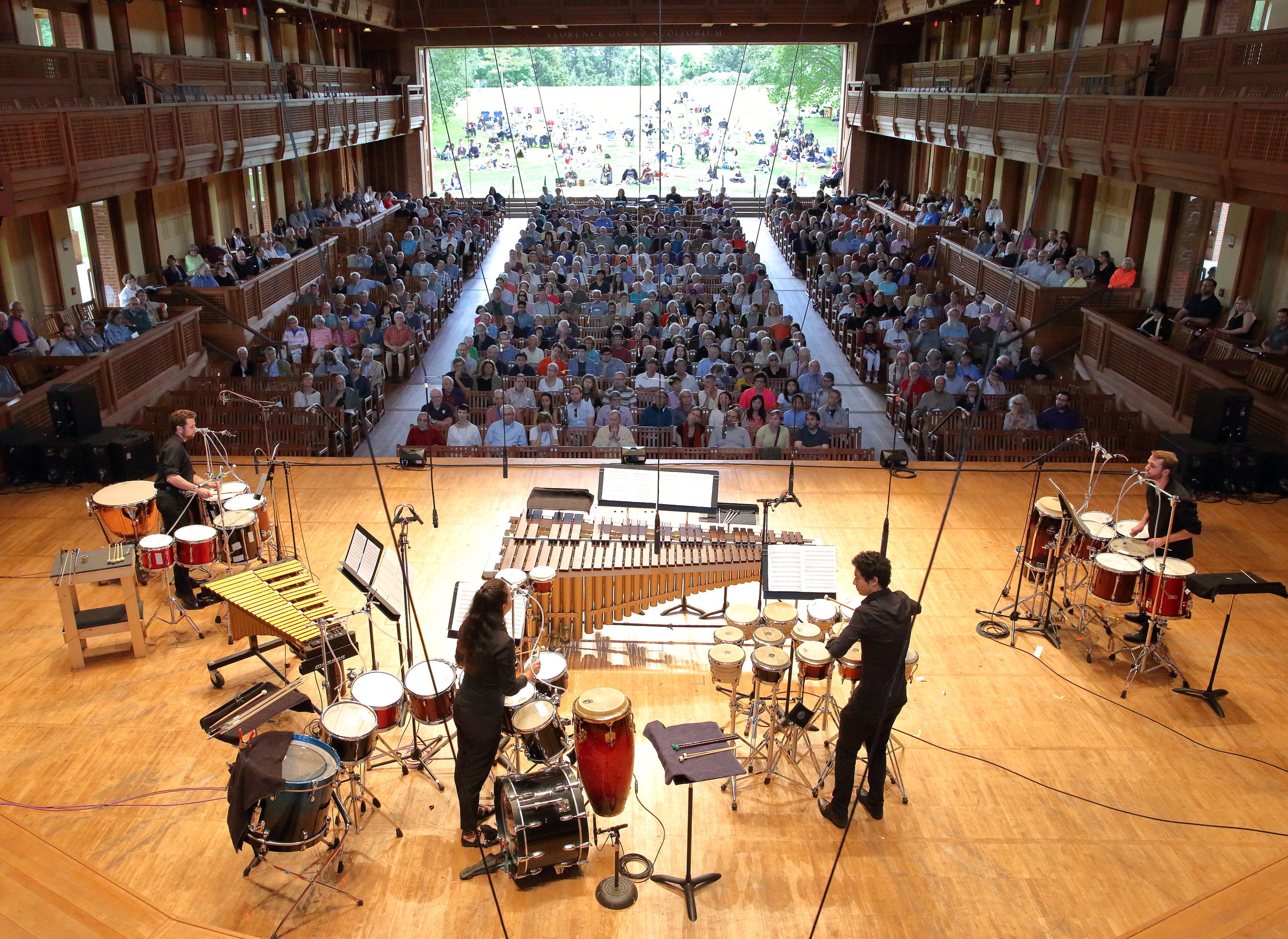 Tanglewood Music Center fellows perform Donnacha Dennehy's percussion quartet, Surface Tension, Sunday morning in Ozawa Hall. Hilary Scott photograph