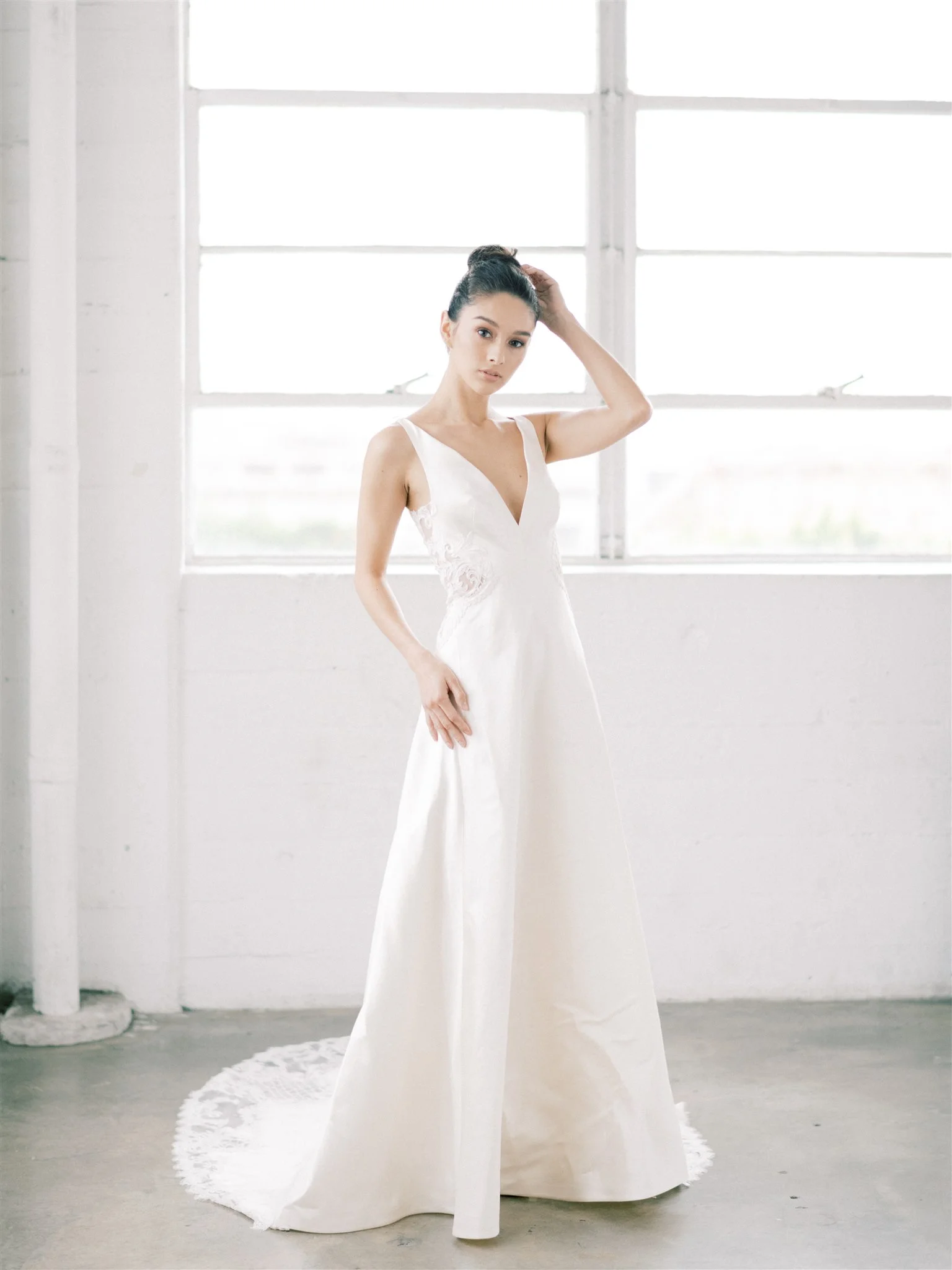 silk v neck wedding dress