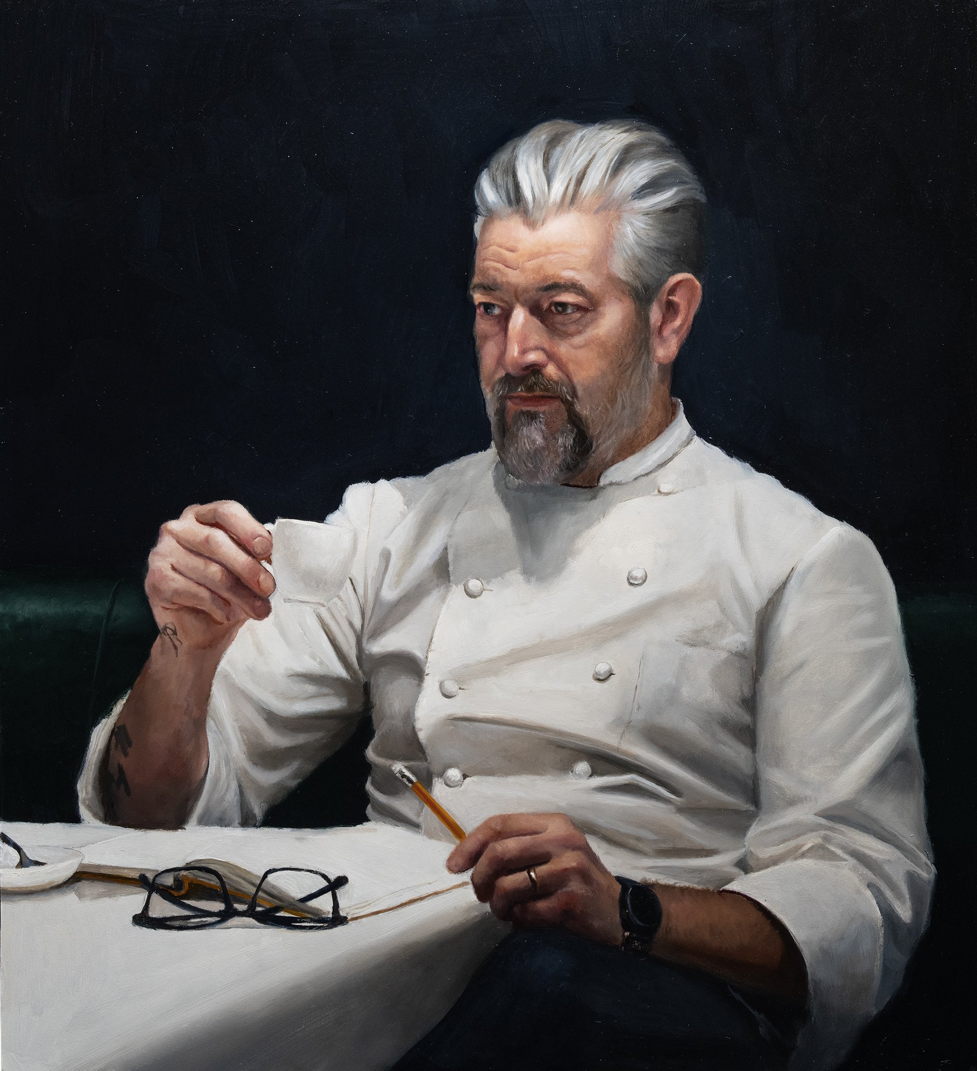 Chef Adam Byatt portrait painting