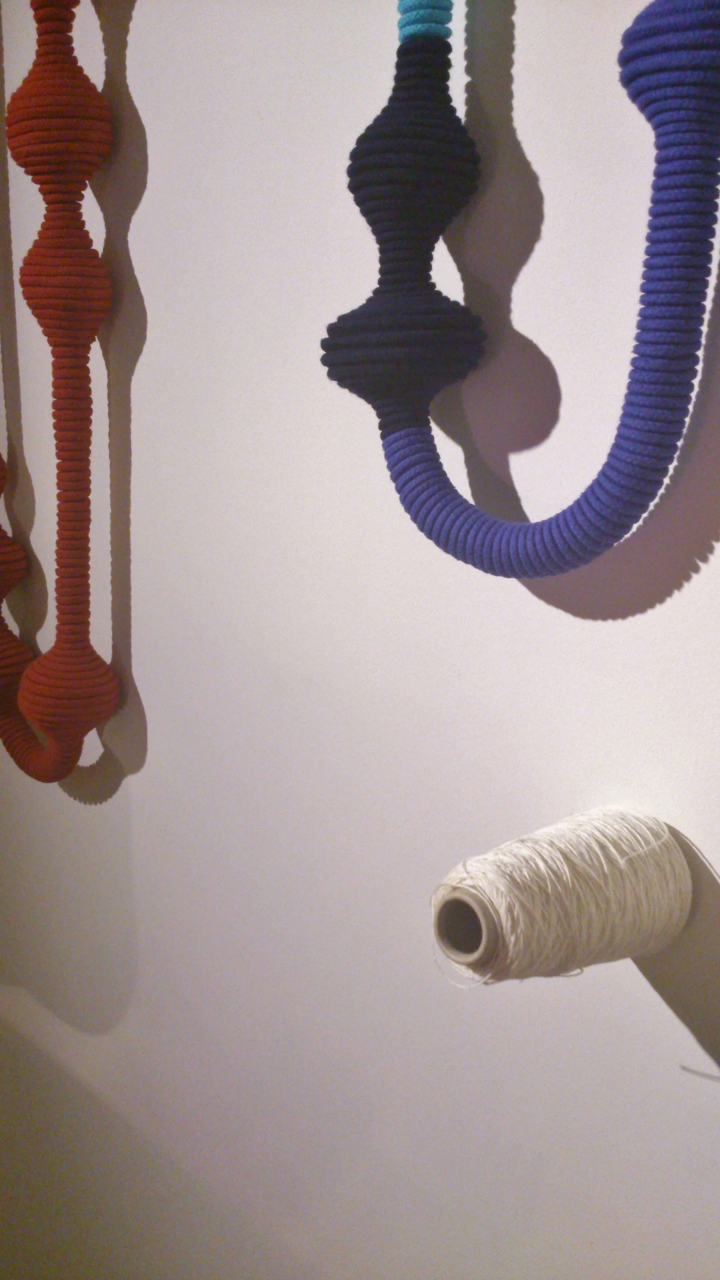Blues Collection Necklace, 2011 cotton braid, cotton yarn Eleanor Bolton Cannele Mercerised Cotton on cardboard cone her inspirational object was the material and therefore process she uses.