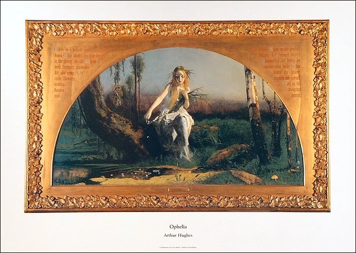 Ophelia, Arthur Hughes part of "The Sting of Passion" exhibition combining Pre-Raphaelite paintings and contemporary jewellery.